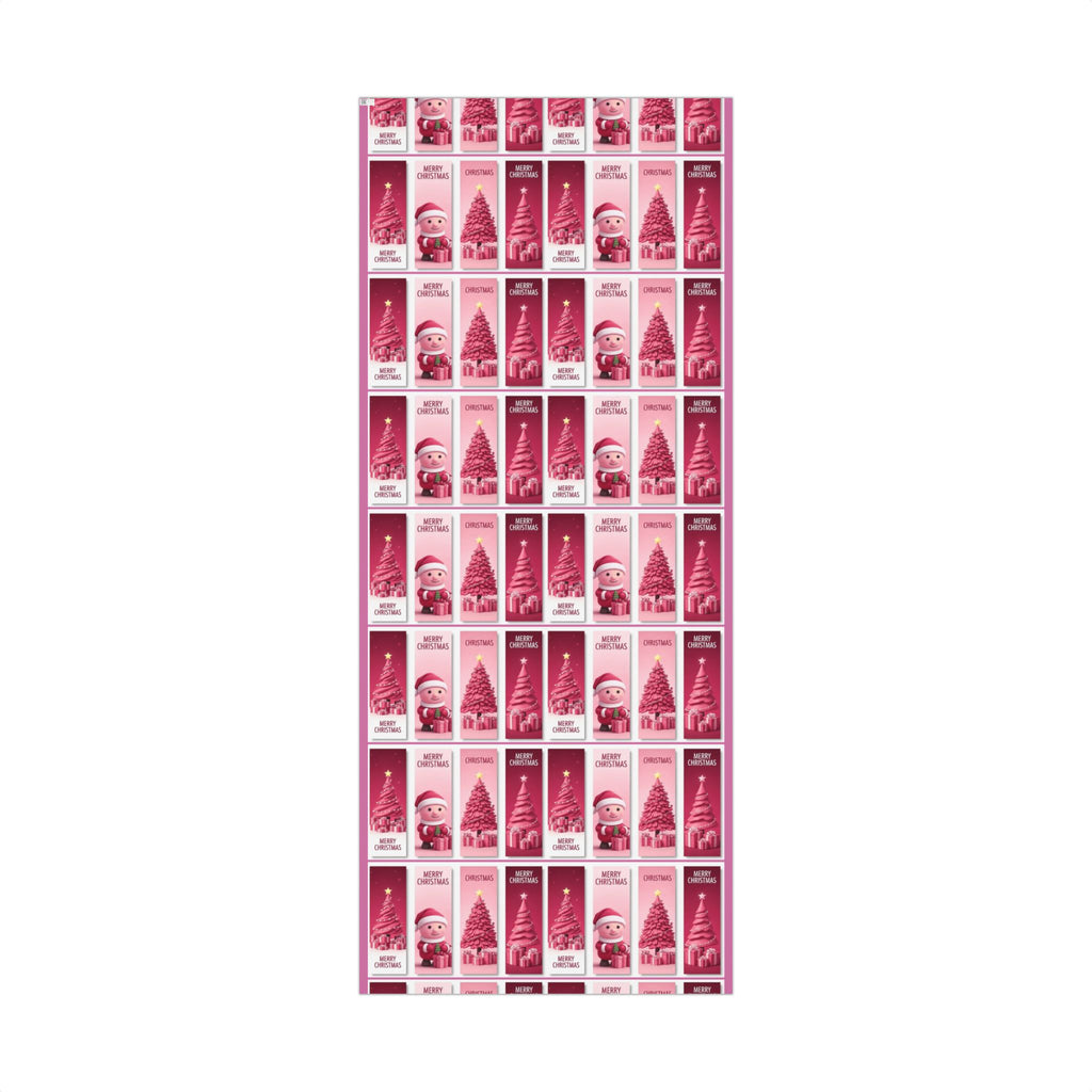 Christmas Gift Wrap Paper - Pink Merry Christmas Star & Tree Holiday Wrapping Sheets