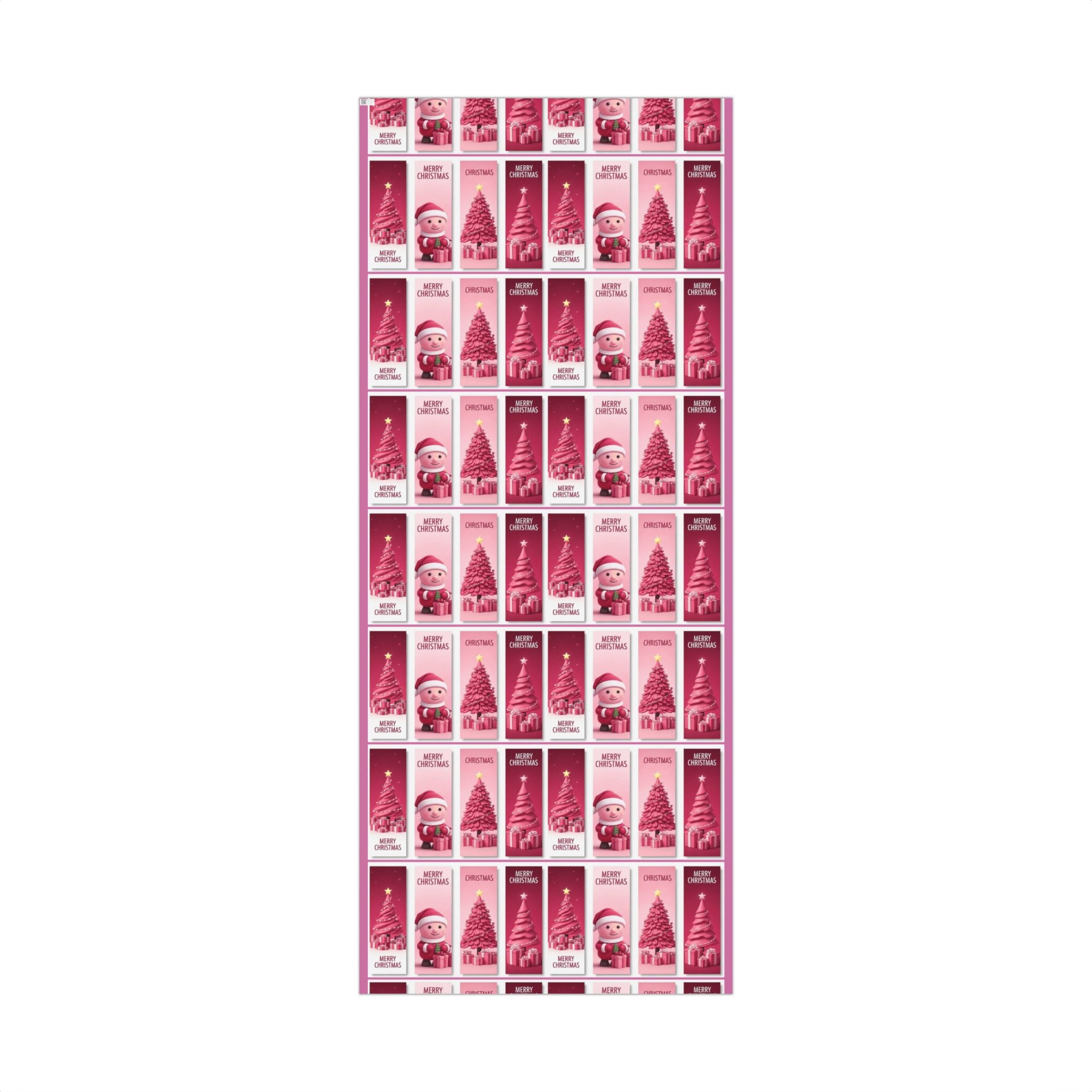 Christmas Gift Wrap Paper - Pink Merry Christmas Star & Tree Holiday Wrapping Sheets