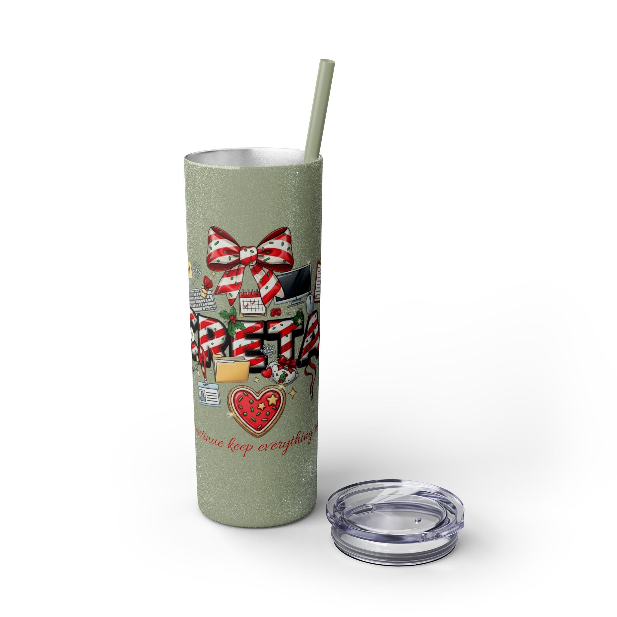 Christmas mug for the office team who keeps everything running smoothly. Candy Cane Christmas Office Secret Santa Design, 20oz with Straw