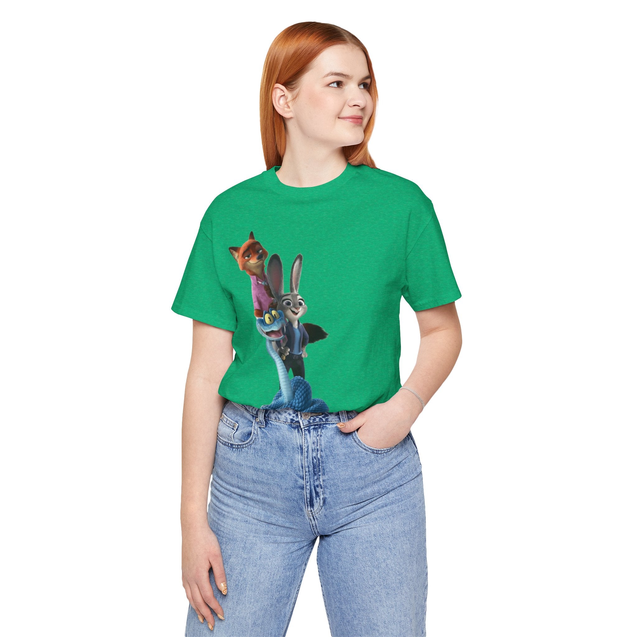 Animated Character Tee — Cute Fox & Bunny Stack Graphic T-Shirt  cartoon-style Christmas artwork
