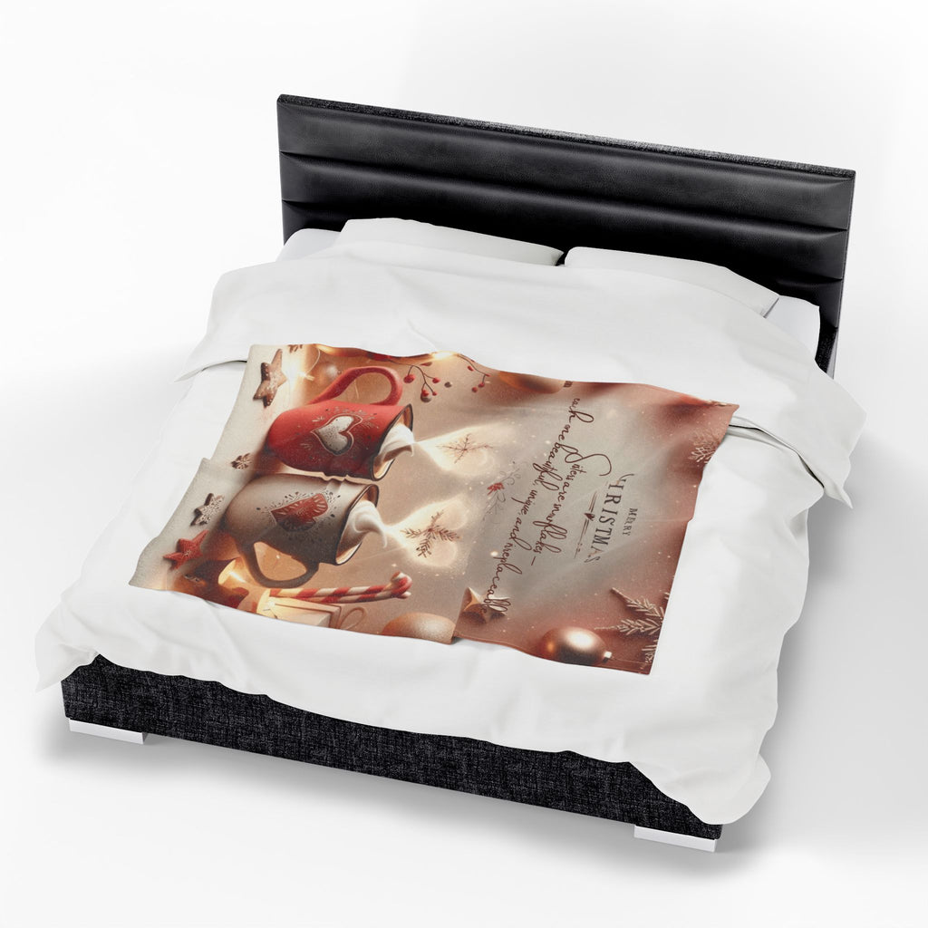 Christmas Hot Cocoa Velveteen Plush Blanket — "Merry Christmas: Sisters are snowflakes" Holiday Throw