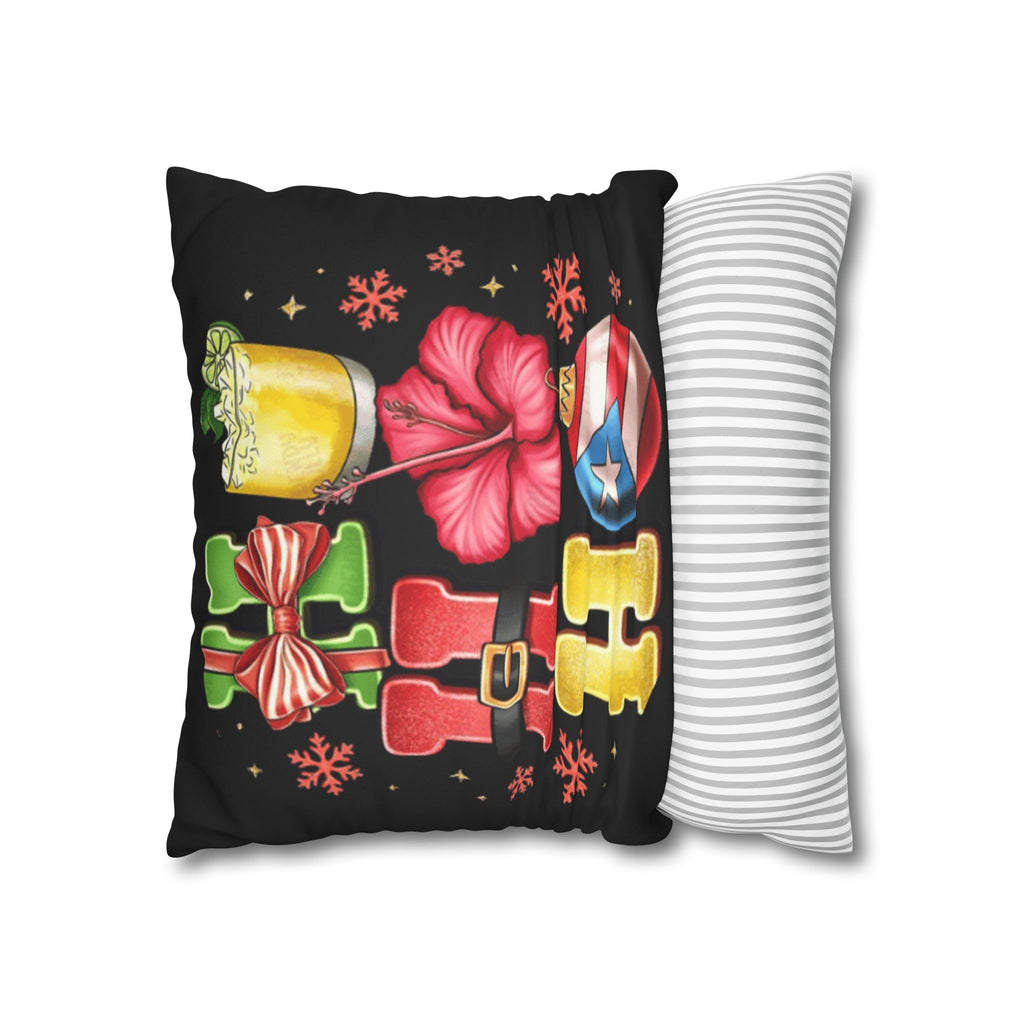 Holiday HOHO Pillow Cover  Puerto Rico Ornament, Hibiscus & Coquito Christmas Throw Pillowcase