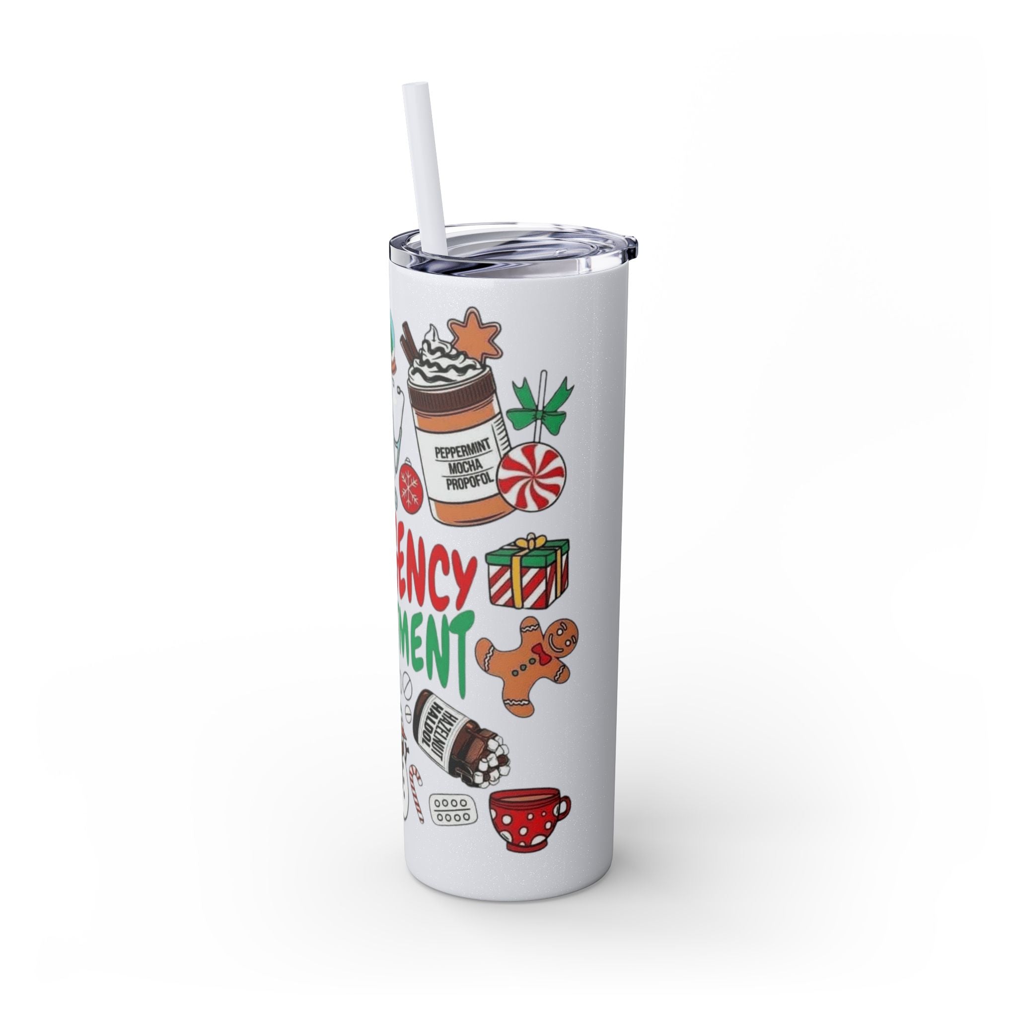Emergency Department Nurse Christmas Skinny Tumbler - 20oz Holiday Medical Travel Cup with Straw Medical Christmas Mug
