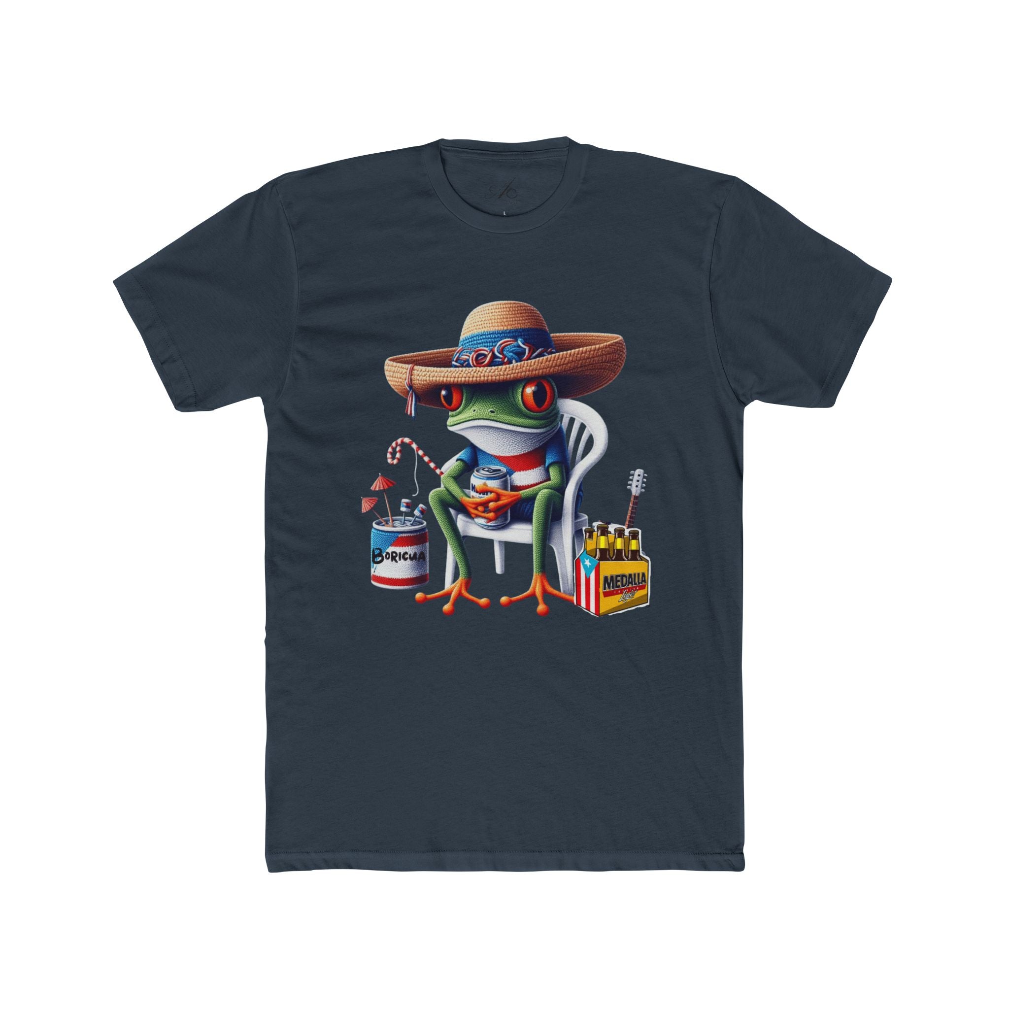 Puerto Rico’s Navidades Coqui Frog Fishing Tee  Cute Cartoon Frog Angler Graphic T‑Shirt