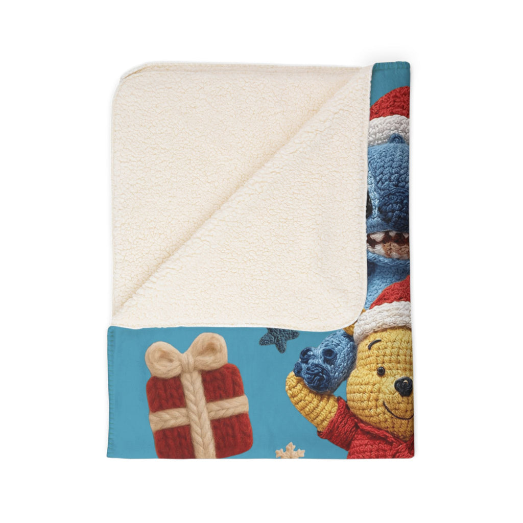 Winter Wonderland Cartoon Fleece Blanket Disney Holiday Plush Stack Fleece Sherpa Blanket  Mickey, Winnie & Stitch Christmas Throw