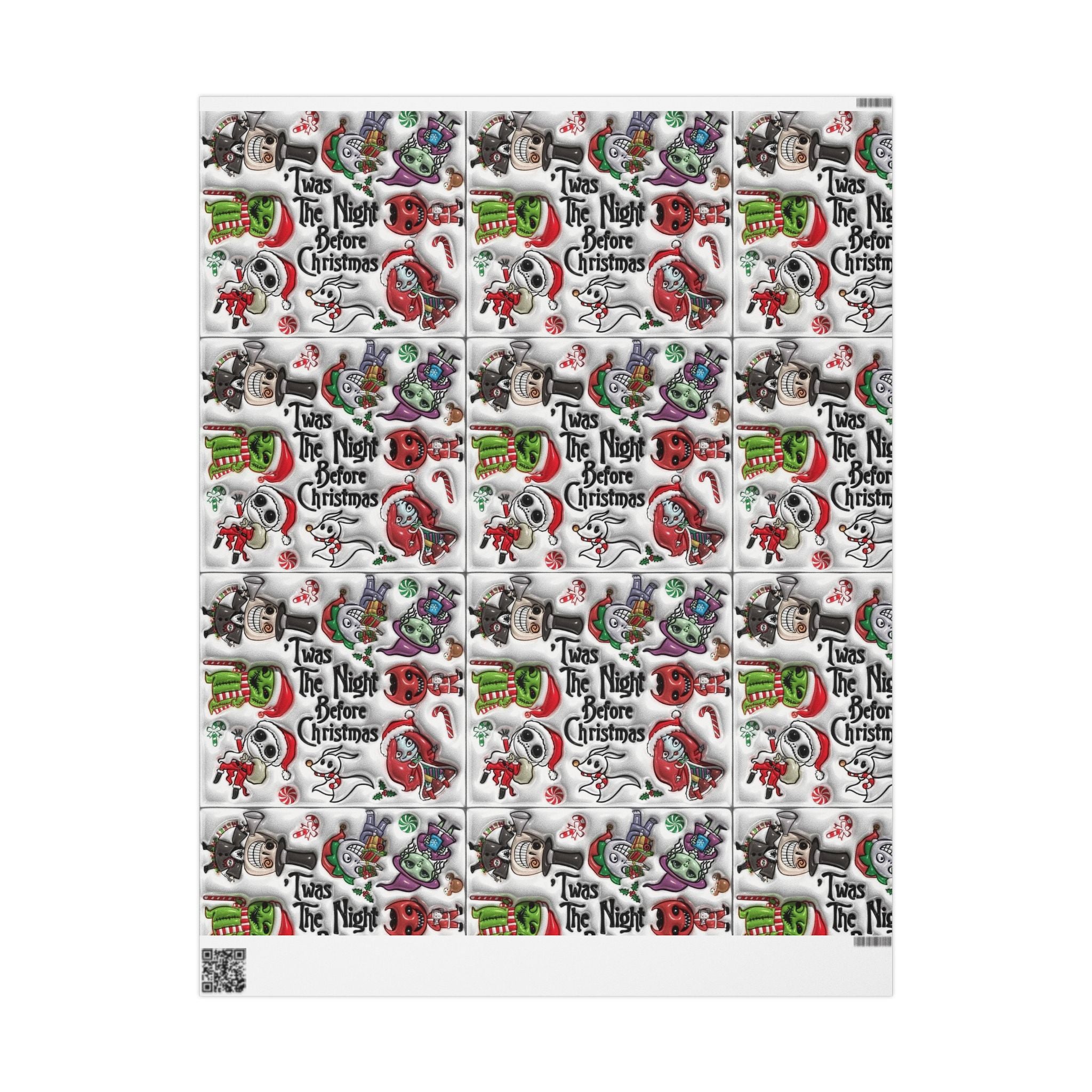 Christmas Character Wrapping Paper Roll — Cute Festive Santa & Skeleton Gift Wrap Whimsical Holiday Gift Wrap