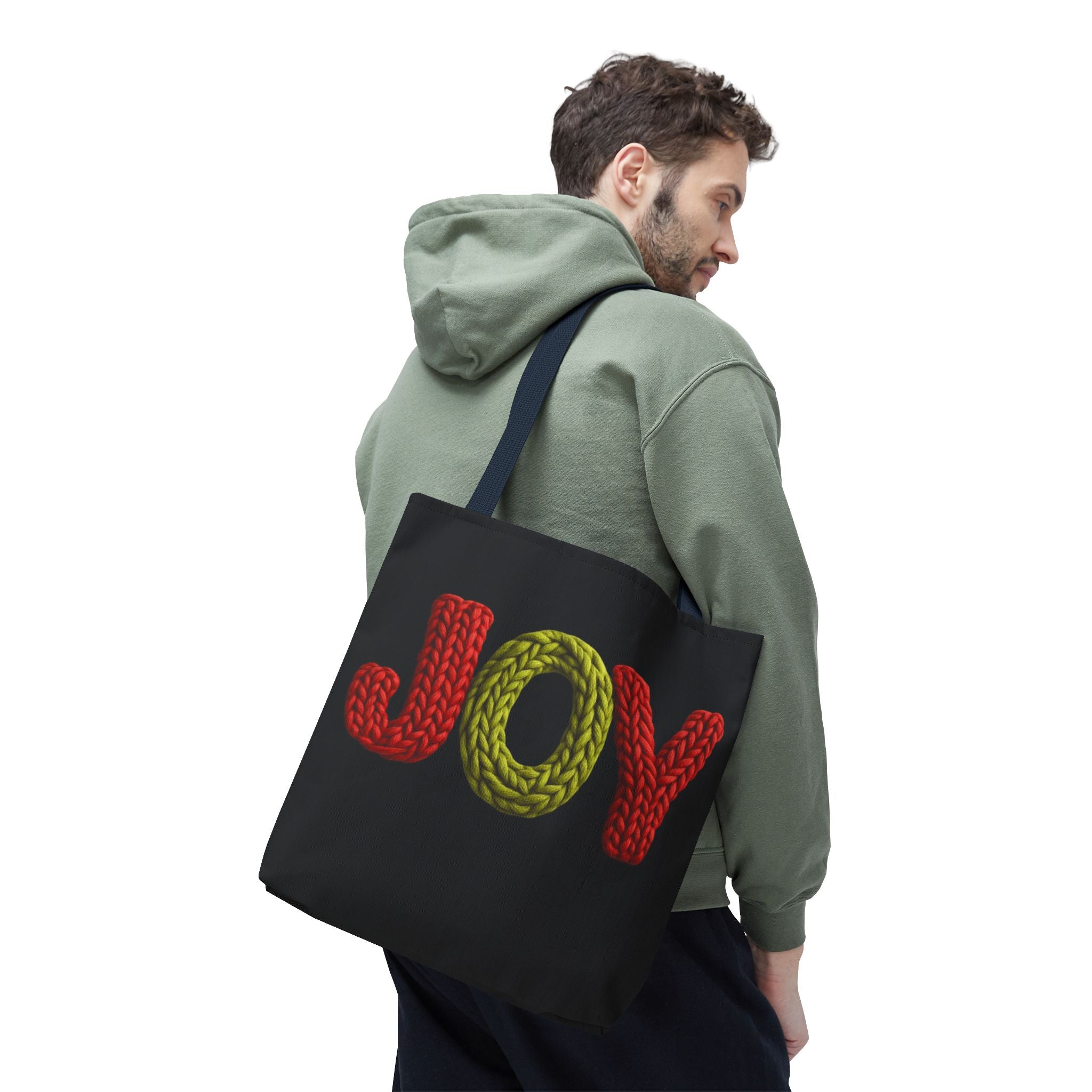 Christmas Tote Bag  Festive Holiday DesigJoy Knit Tote Bag  Colorful 'JOY' Yarn Design, Cozy Holiday Gift Tote