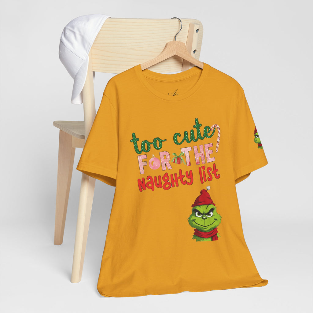 Christmas T-Shirts and Sweatshirts Collection Cute Grinch Holiday Tee 'Too Cute for the Naughty List' Unisex Jersey T-Shirt