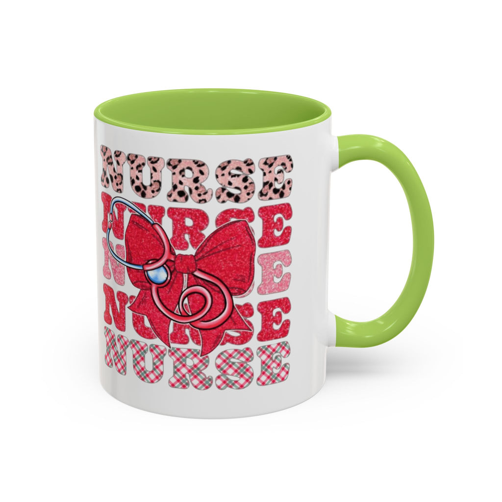 Nurse Stethoscope Bow Accent Coffee Mug — Cute Leopard & Plaid Healthcare Gift (11/15oz) Medical Christmas Mug