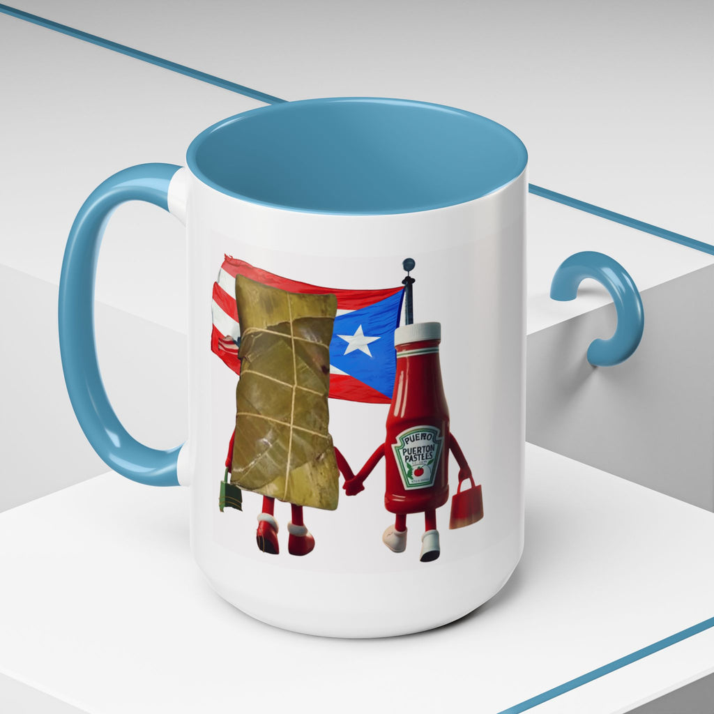 Puerto Rican Flag Ketchup & Pasteles Coffee Mug — Funny Food Friends Accent Mug (11/15oz)