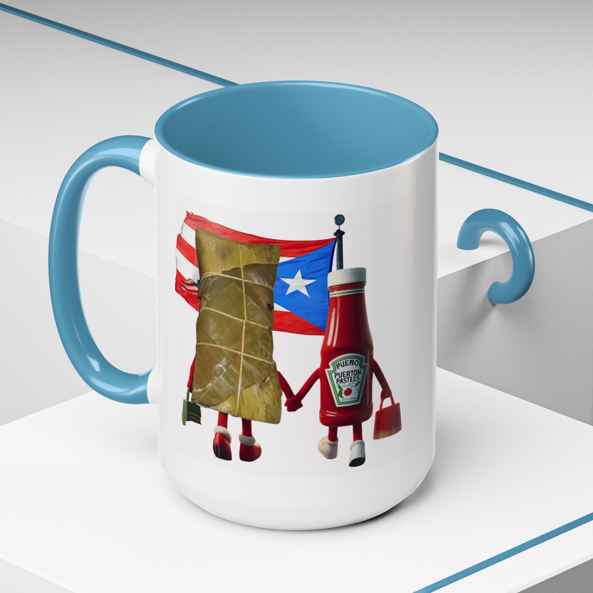 Puerto Rican Flag Ketchup & Pasteles Coffee Mug — Funny Food Friends Accent Mug (11/15oz)