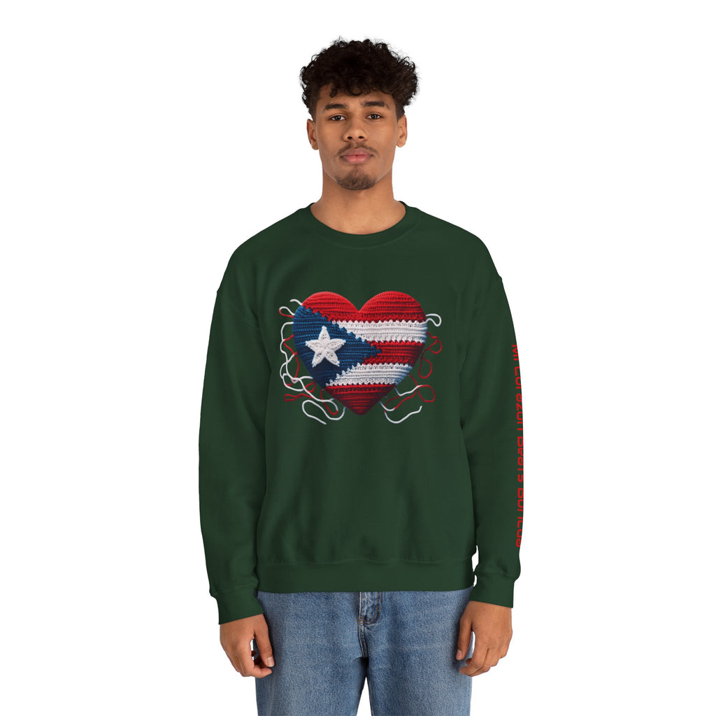 Puerto Rico Heart Crewneck Sweatshirt  Puerto Rican Flag Heart Knit Design