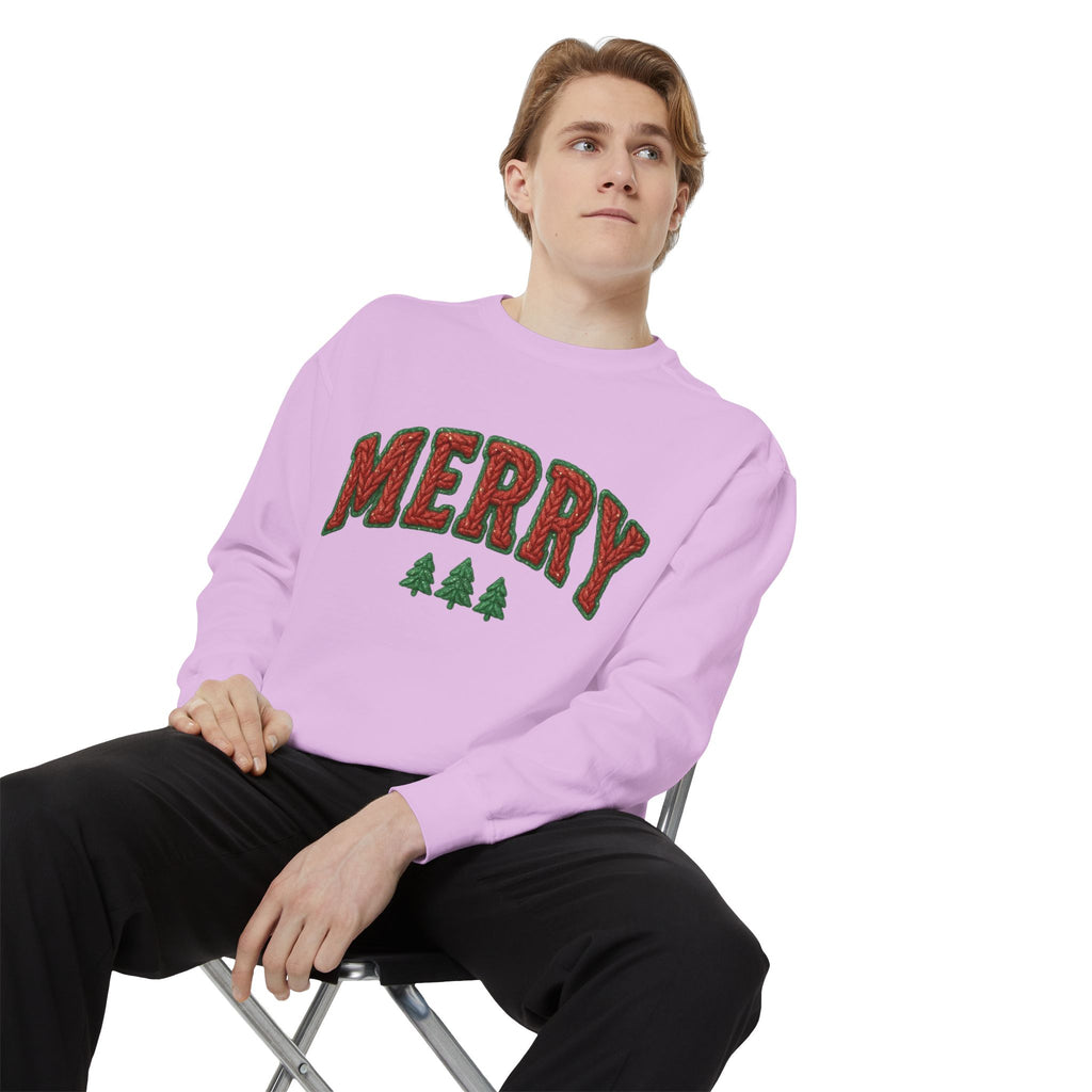 Merry Holiday Sweatshirt — Cozy Christmas Pullover with Tree Graphics Festive Holiday Designs
