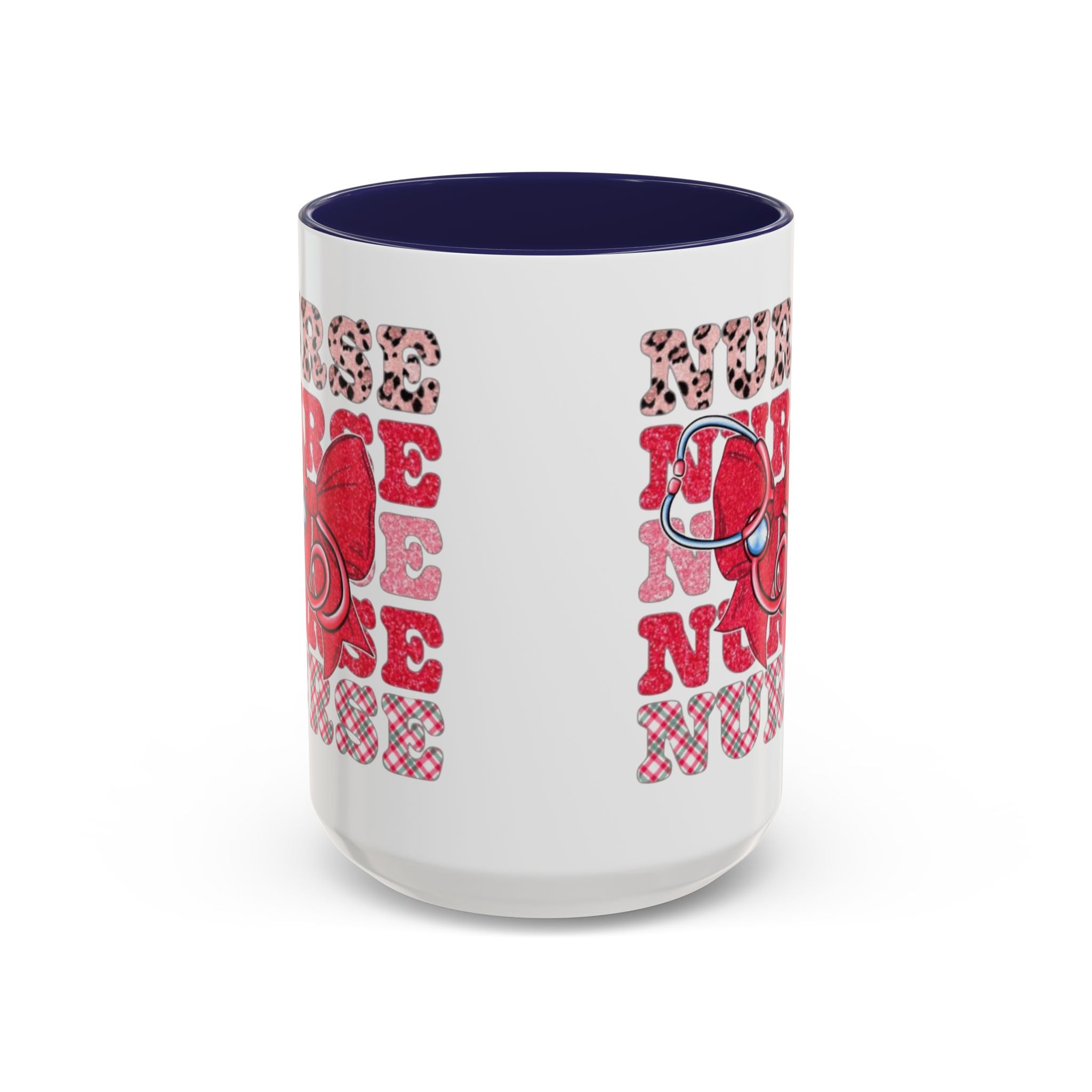 Nurse Stethoscope Bow Accent Coffee Mug — Cute Leopard & Plaid Healthcare Gift (11/15oz) Medical Christmas Mug
