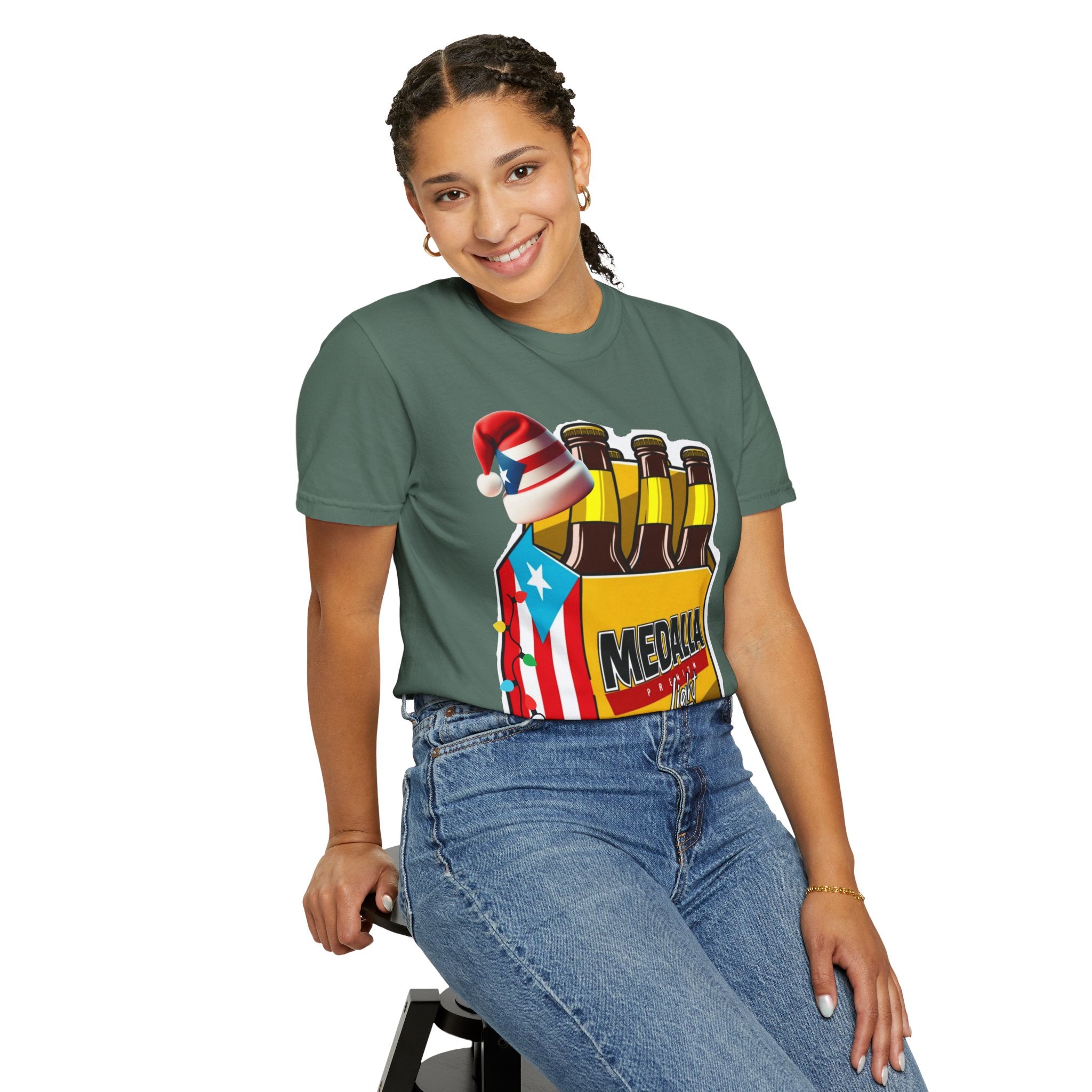 Medalla Light Beer T-Shirt  Navidad Boricua Holiday Tee Puerto Rico’s Navidades