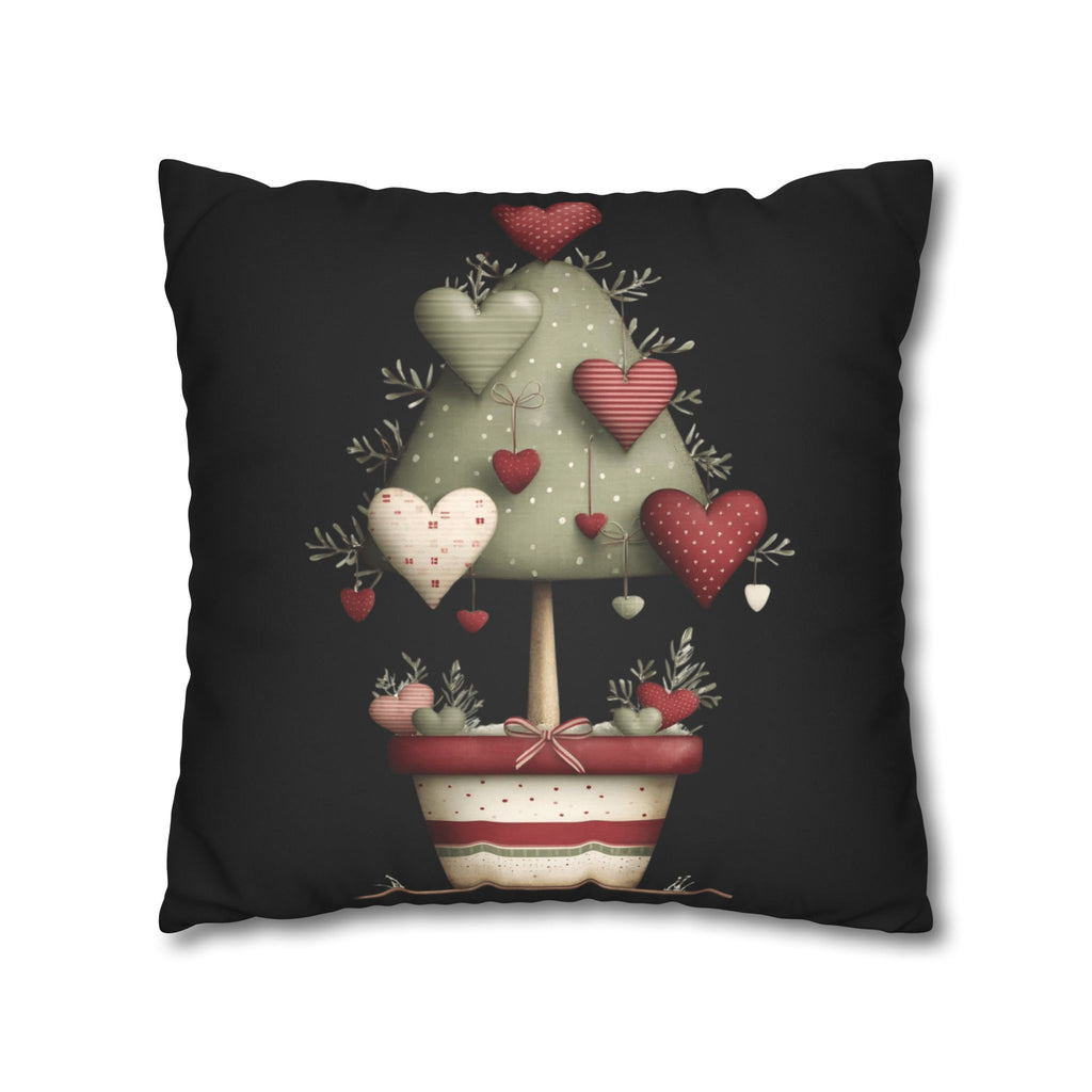Valentine Heart Topiary Faux Suede Pillowcase CHRISTMAS PILLOW DÉCOR