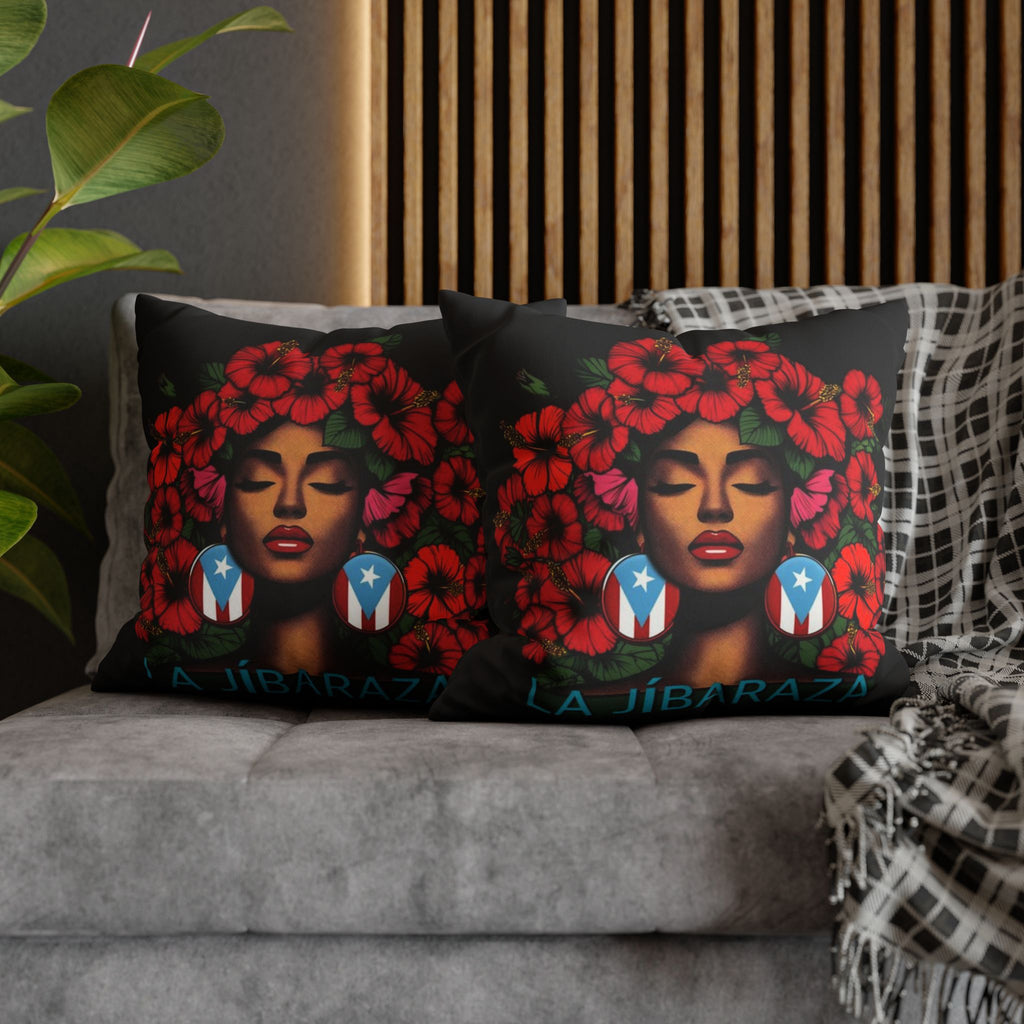 La Jíbara Pillowcase – Puerto Rican Floral Hair Art Square Pillow  Puerto Rico Culture Pillow