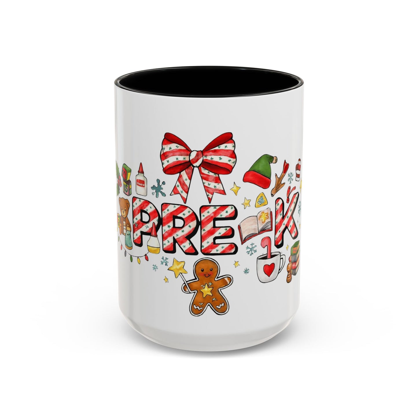 Holiday Teacher Coffee Mug 'PRE-K' Festive Gingerbread & Candy Cane Design (11/15oz) School Staff Christmas Mug Collection