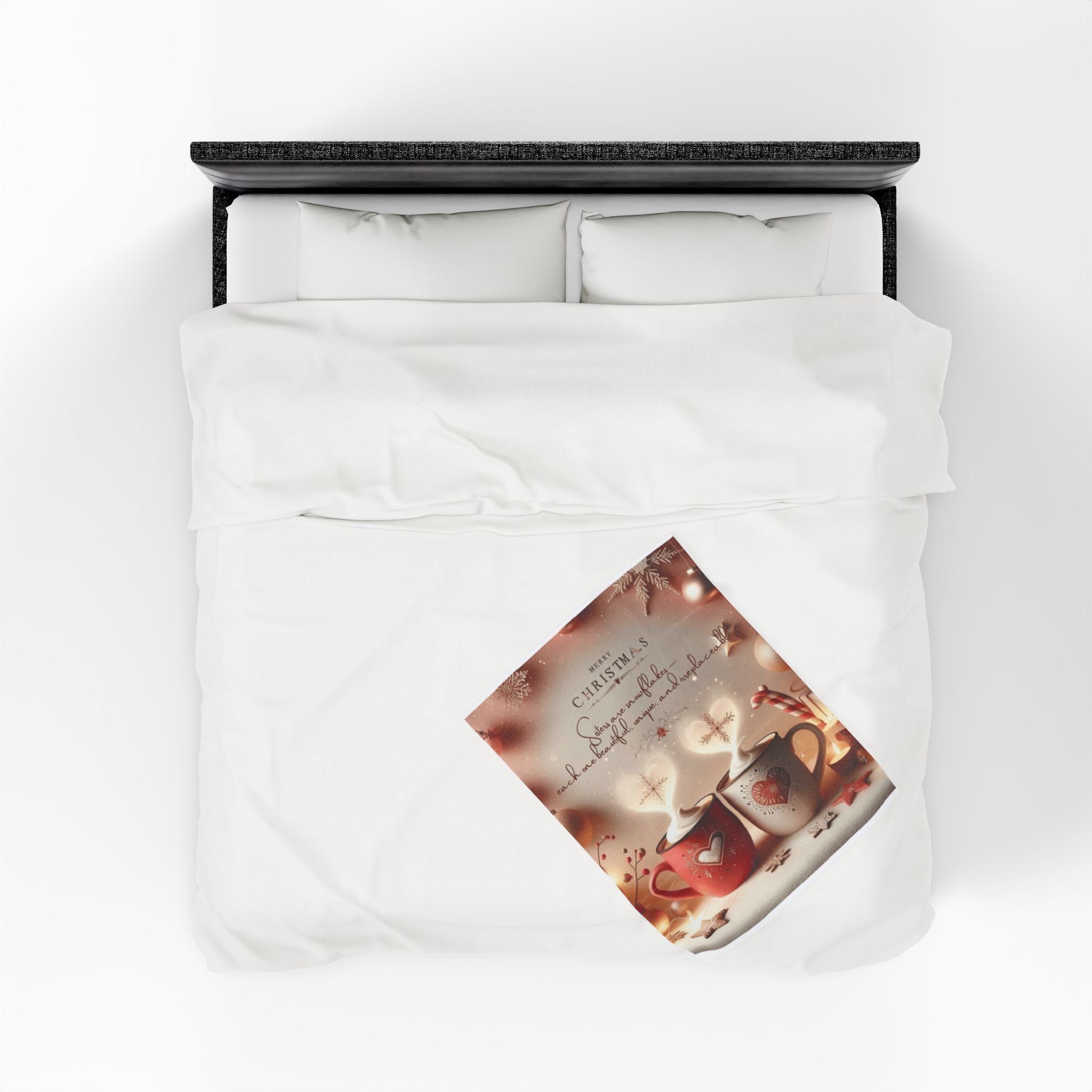 Christmas Hot Cocoa Velveteen Plush Blanket — "Merry Christmas: Sisters are snowflakes" Holiday Throw