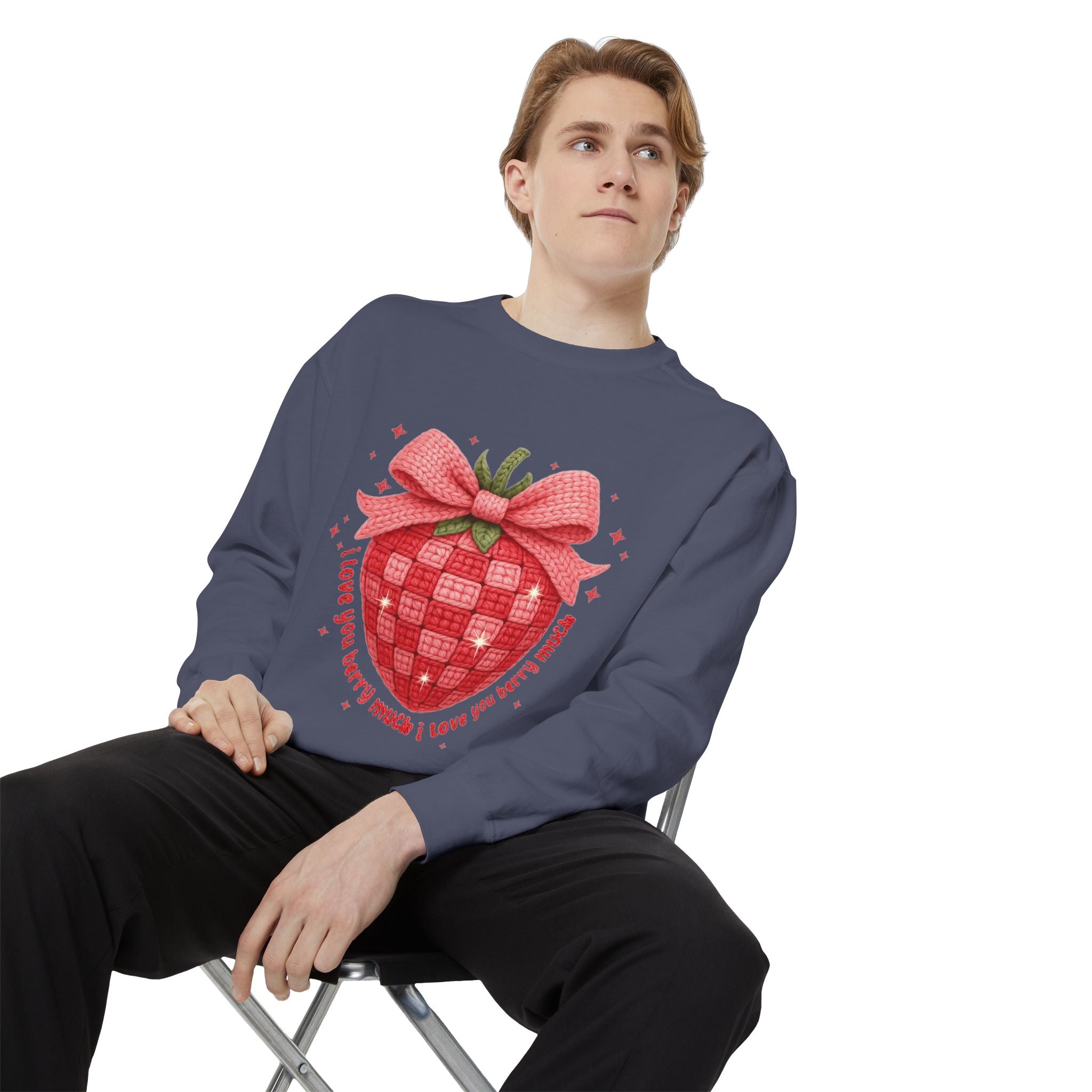 Strawberry Bow Sweatshirt  "I Love You Berry Much" Cute Valentine Pullover