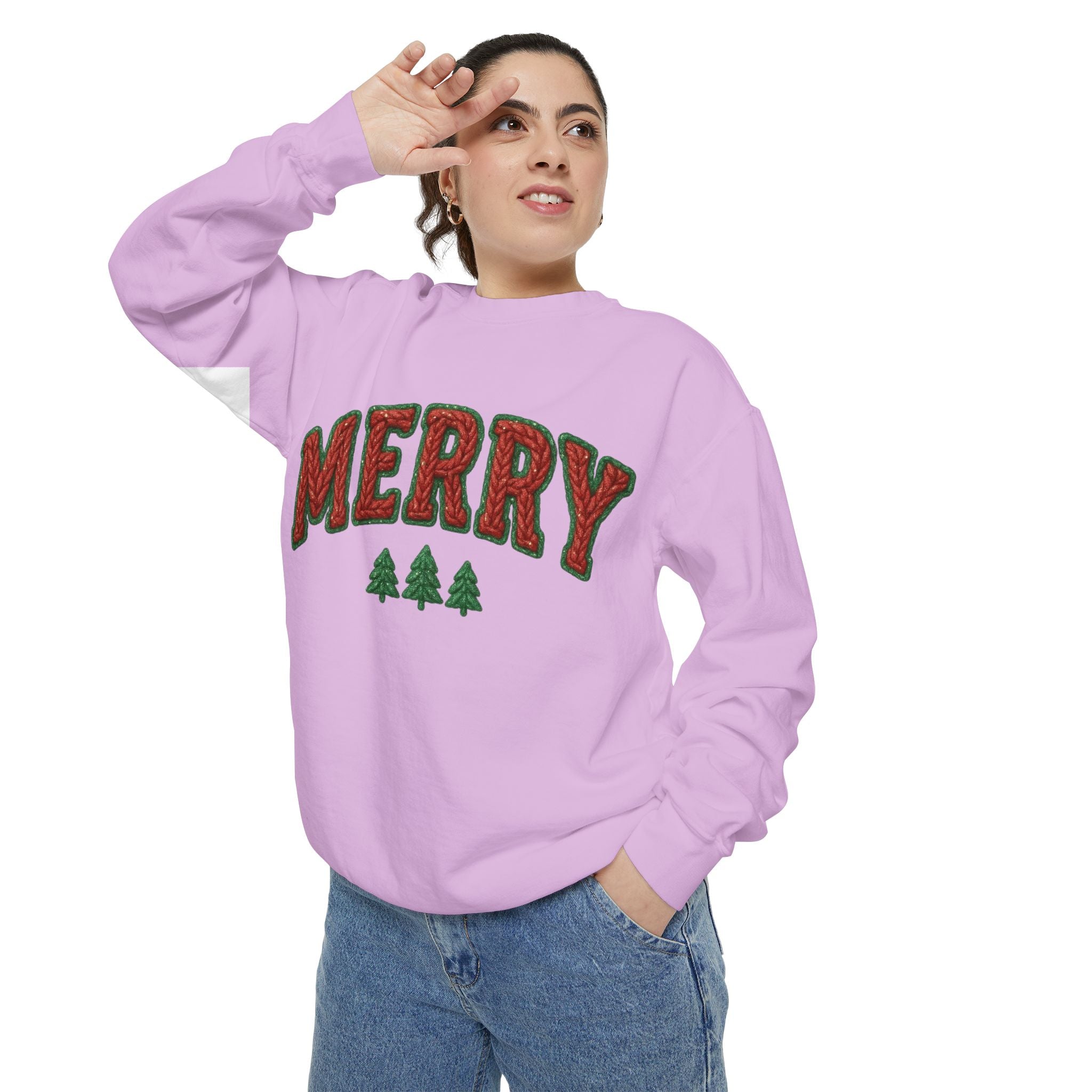 Merry Holiday Sweatshirt — Cozy Christmas Pullover with Tree Graphics Festive Holiday Designs
