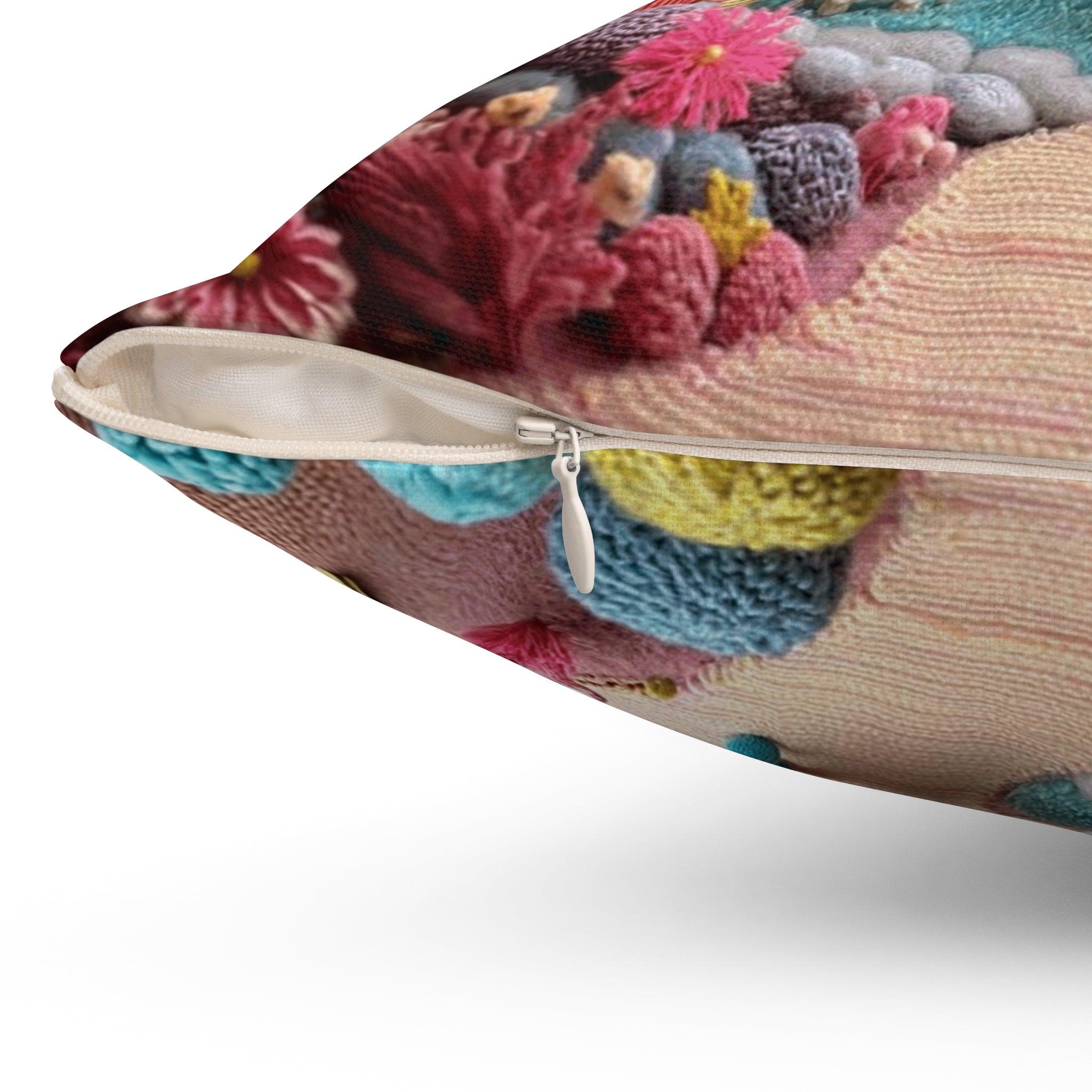 Whimsical Candy Village Throw Pillow — Colorful Knitted Cottage Decorative Cushion