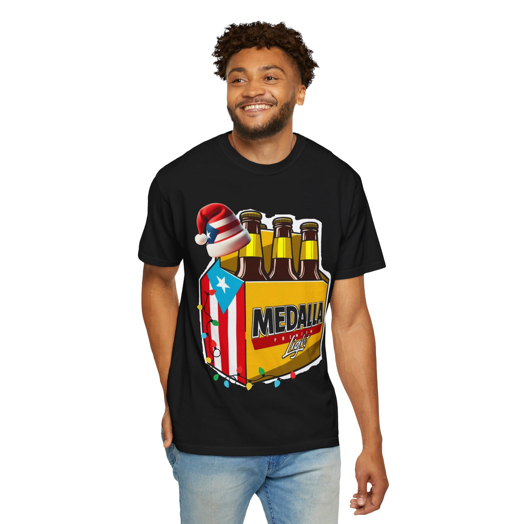 Medalla Light Beer T-Shirt  Navidad Boricua Holiday Tee Puerto Rico’s Navidades