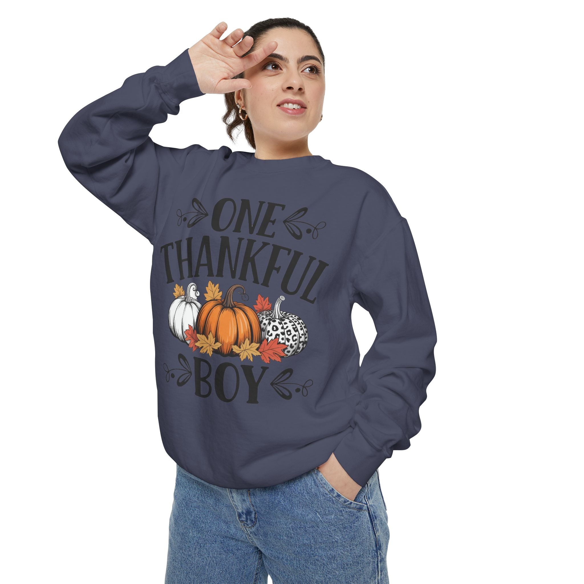 Thankful Boy Sweatshirt  Fall Pumpkin Thanksgiving Crewneck Fall T-Shirts and Sweatshirts Collection