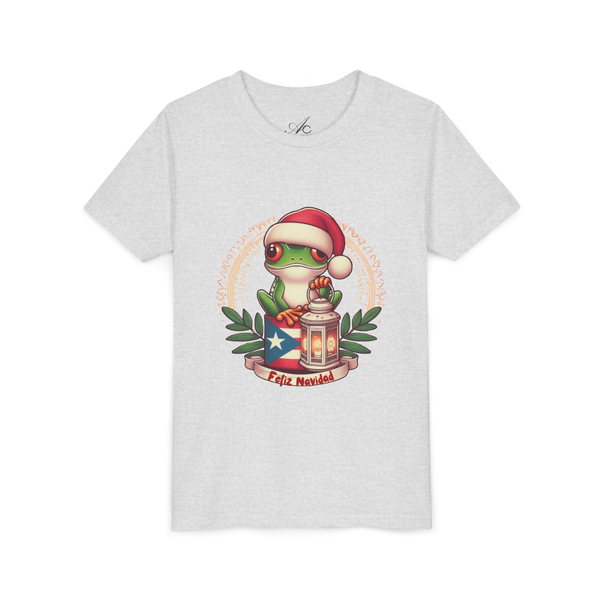 Kids Tee Cute Frog with Puerto Rican Flag & Lantern (Feliz Navidad)