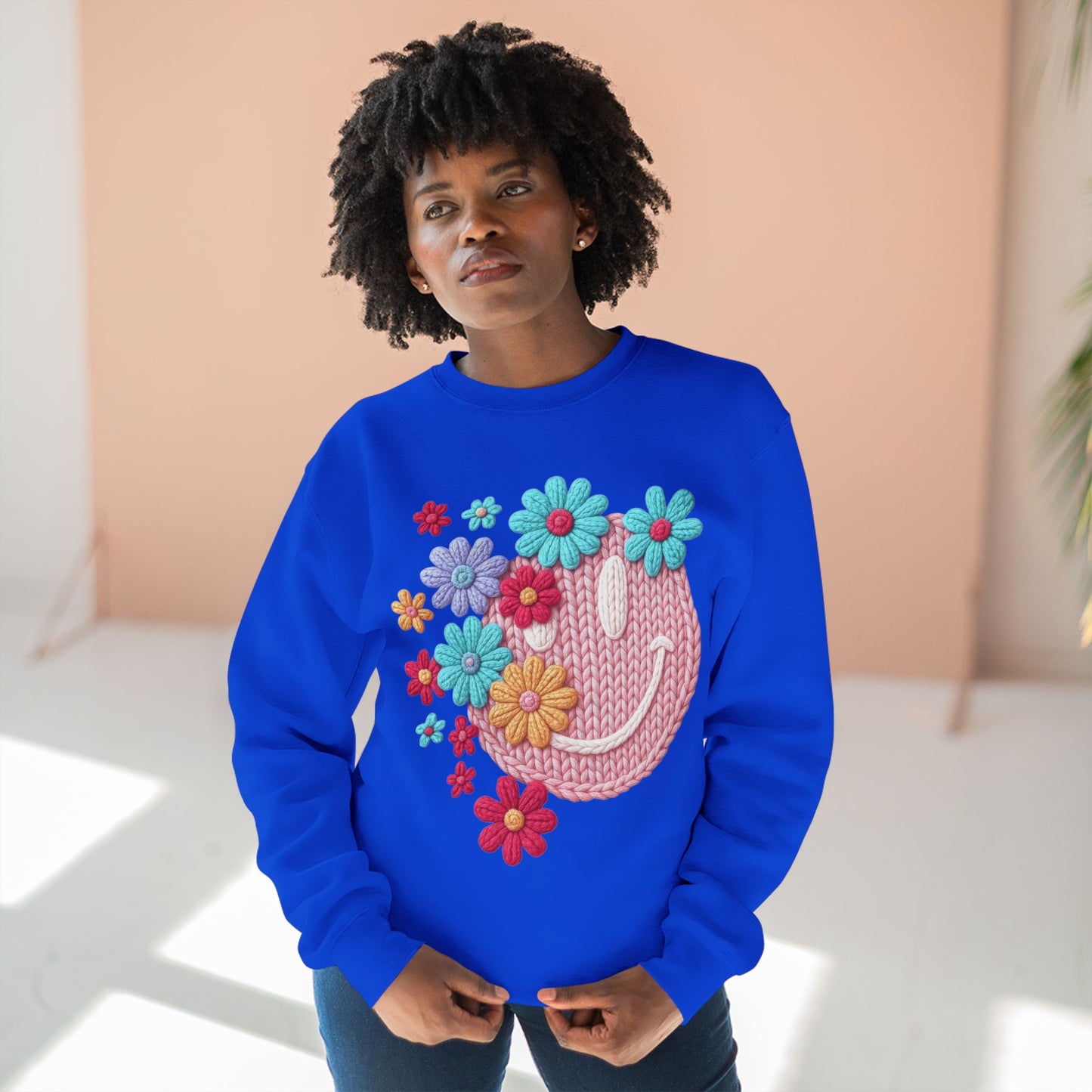 Floral Knit Smile Sweatshirt Cozy, Unbothered