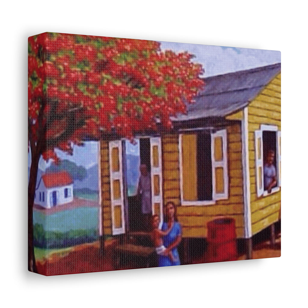The Soul of Puerto RicoCaribbean Cottage Stretched Canvas  Tropical Village Scene Wall Art