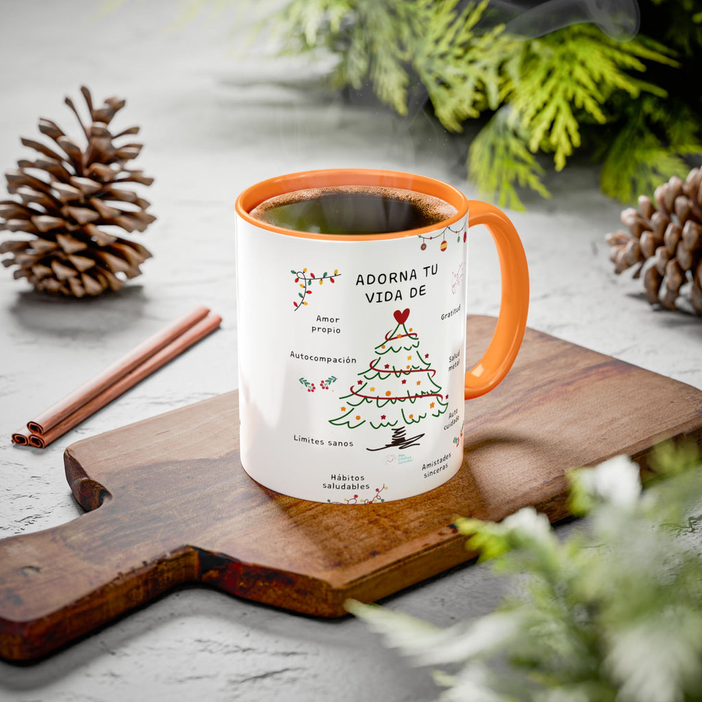 Mug — 'Adorna Tu Vida' Christmas Tree Spanish Holiday Coffee Mug (11oz/15oz)