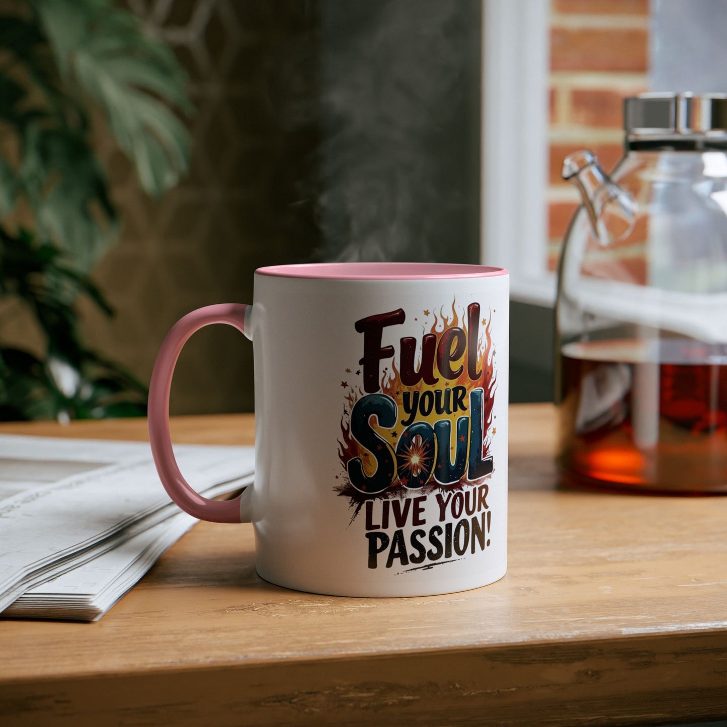 Fuel Your Soul Two-Tone Start your day with meaning. Coffee Mug | Inspirational Mug for Passionate Coffee Lovers, Gift for Creatives, Motivational Drinkware