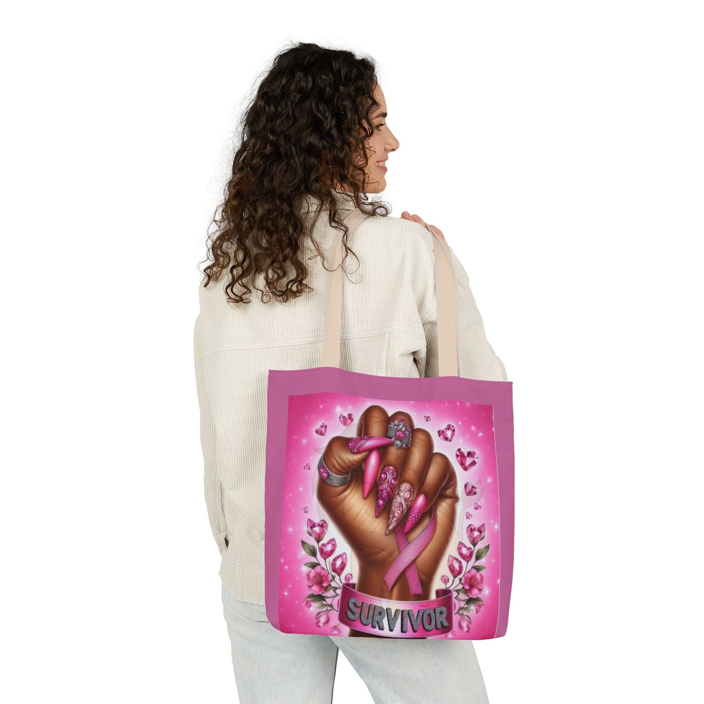 Breast Cancer Survivor Tote Bag  Pink Ribbon Empowerment Canvas Tote