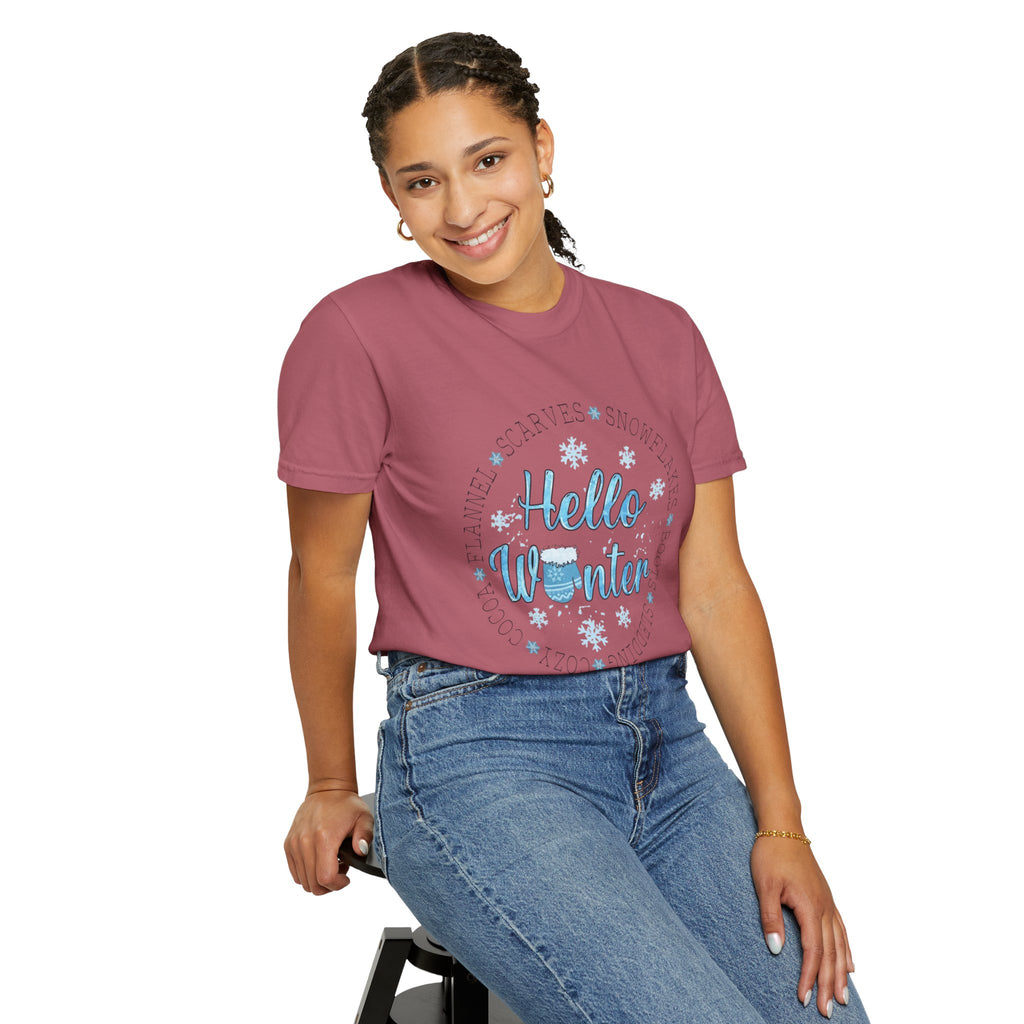 Hello Winter T‑Shirt  Cozy Snowflake Holiday Tee Christmas T-Shirts and Sweatshirts Collection