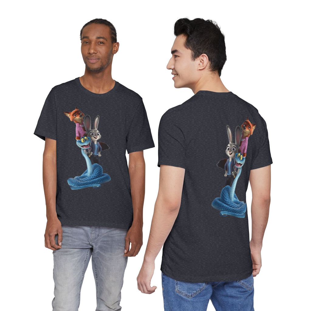 Animated Character Tee — Cute Fox & Bunny Stack Graphic T-Shirt  cartoon-style Christmas artwork