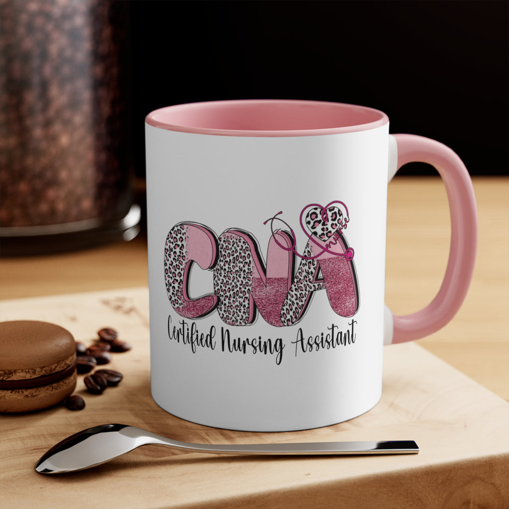 Certified Nursing Assistant (CNA) Pink Leopard Accent Mug — 11oz Gift for Nurses, Nursing Assistants Medical Christmas Mug