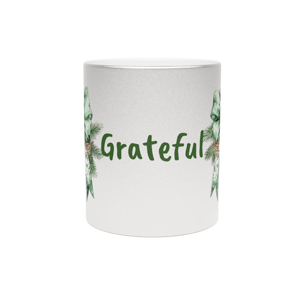 Grateful Holiday Metallic Mug - Silver/Gold with Festive Bow Design