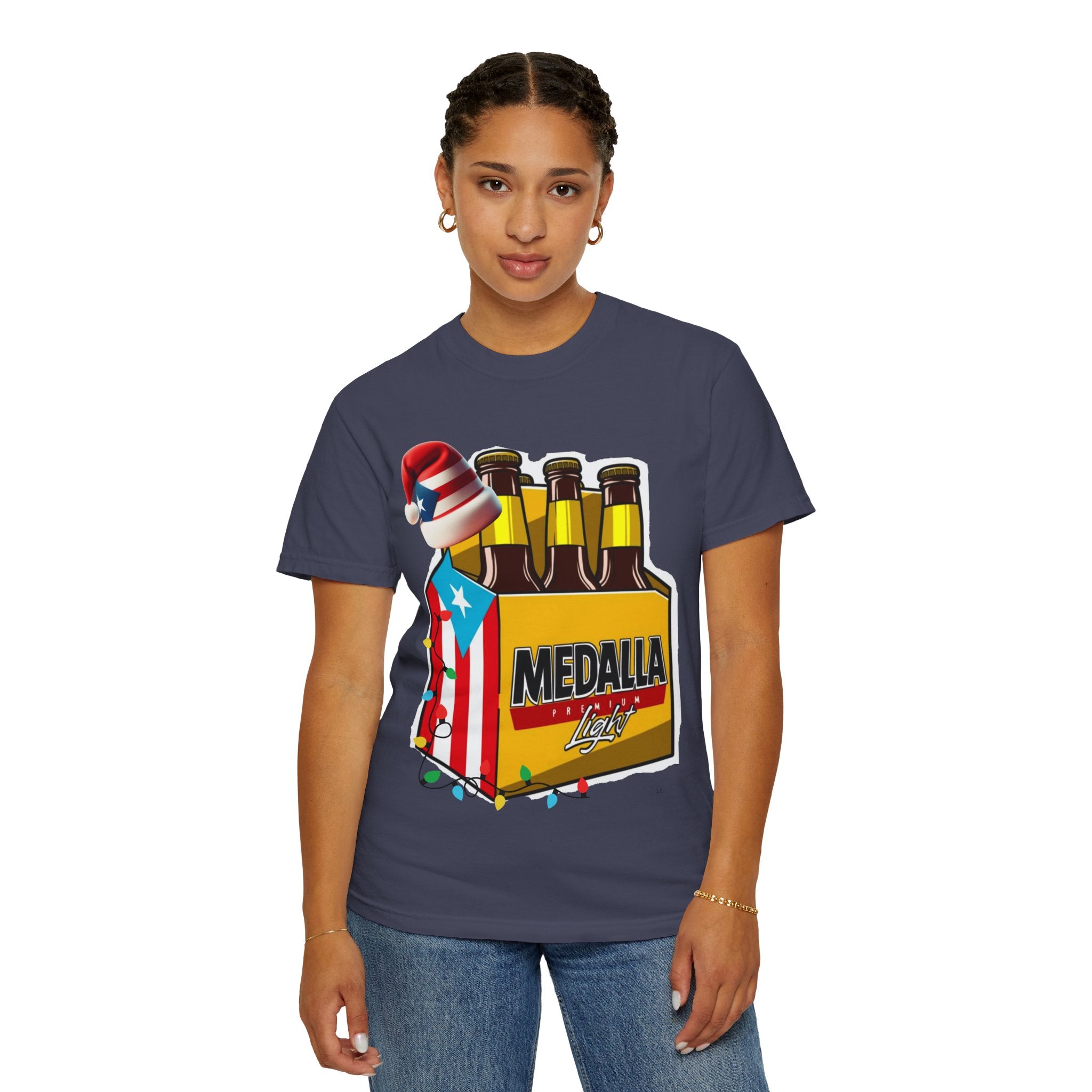 Medalla Light Beer T-Shirt  Navidad Boricua Holiday Tee Puerto Rico’s Navidades