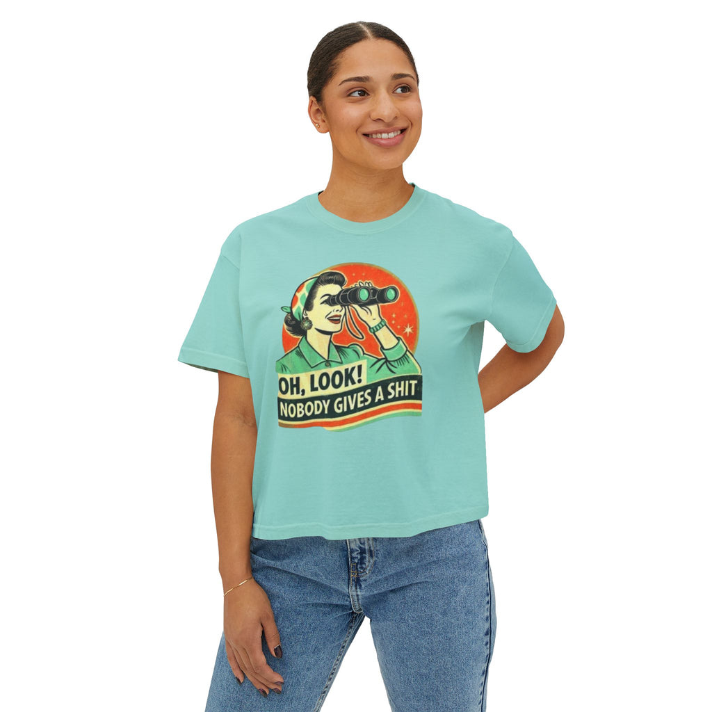 Graphic Tee — "Oh, Look! Nobody Gives a Shit" Retro Binoculars Design