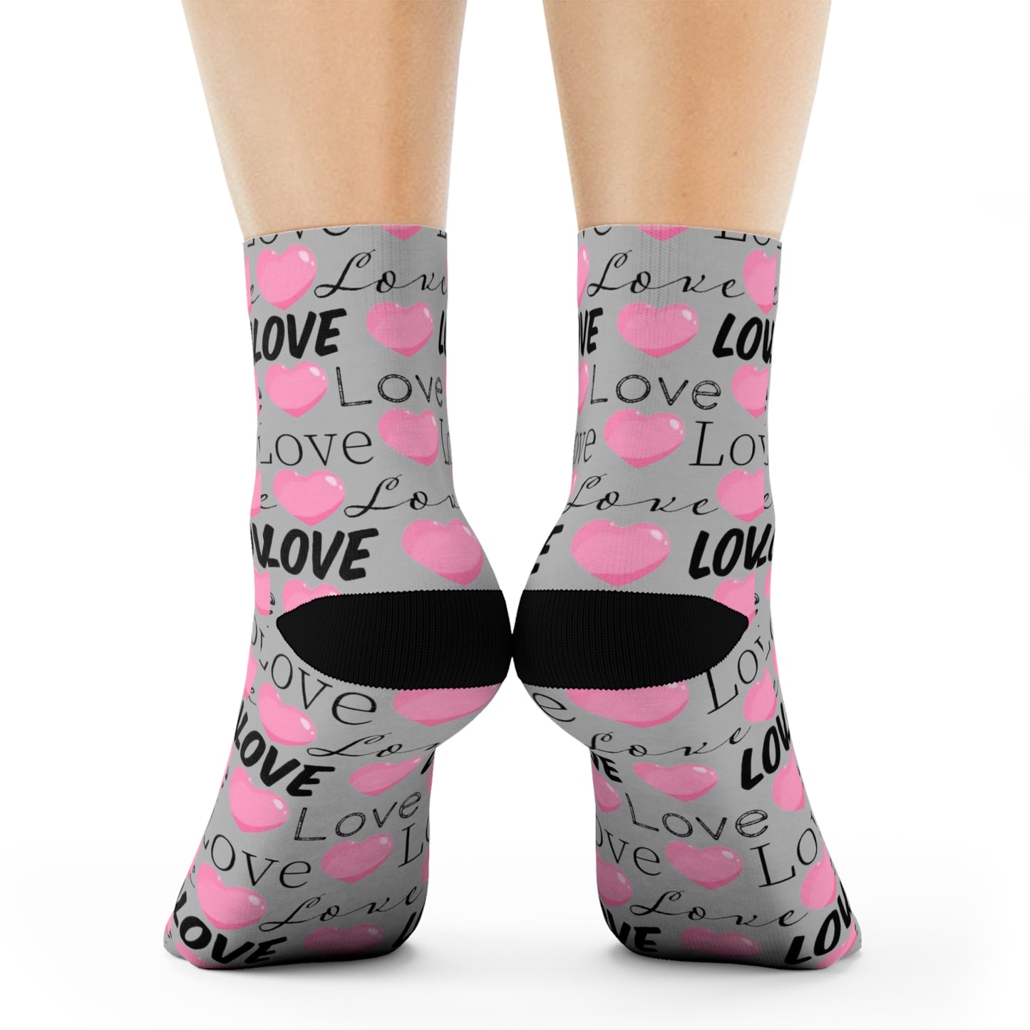 Love Heart Crew Socks — Pink Script Pattern Valentine's Day Socks