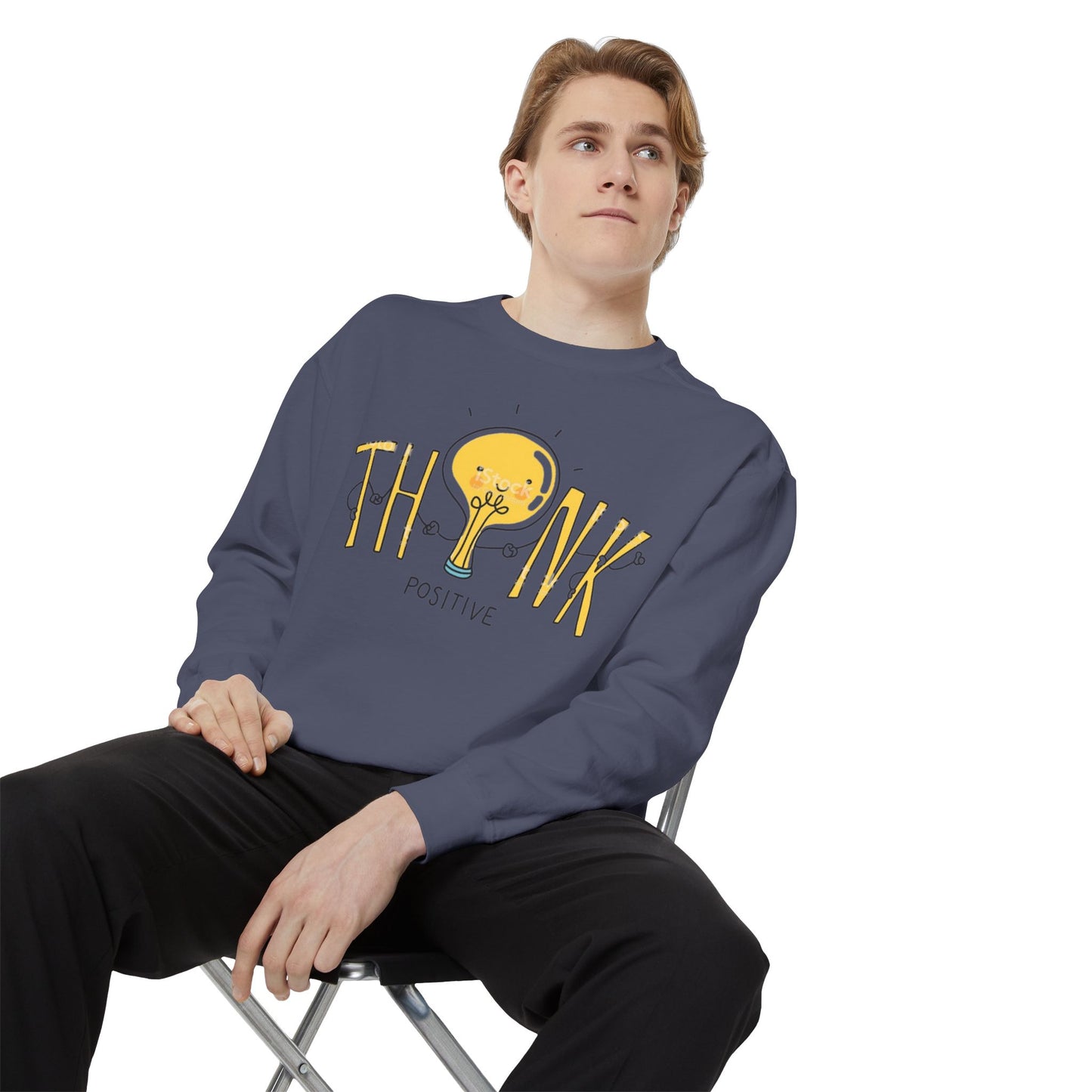 Think Positive Sweatshirt  Cute Lightbulb Graphic Positive Vibes Crewneck