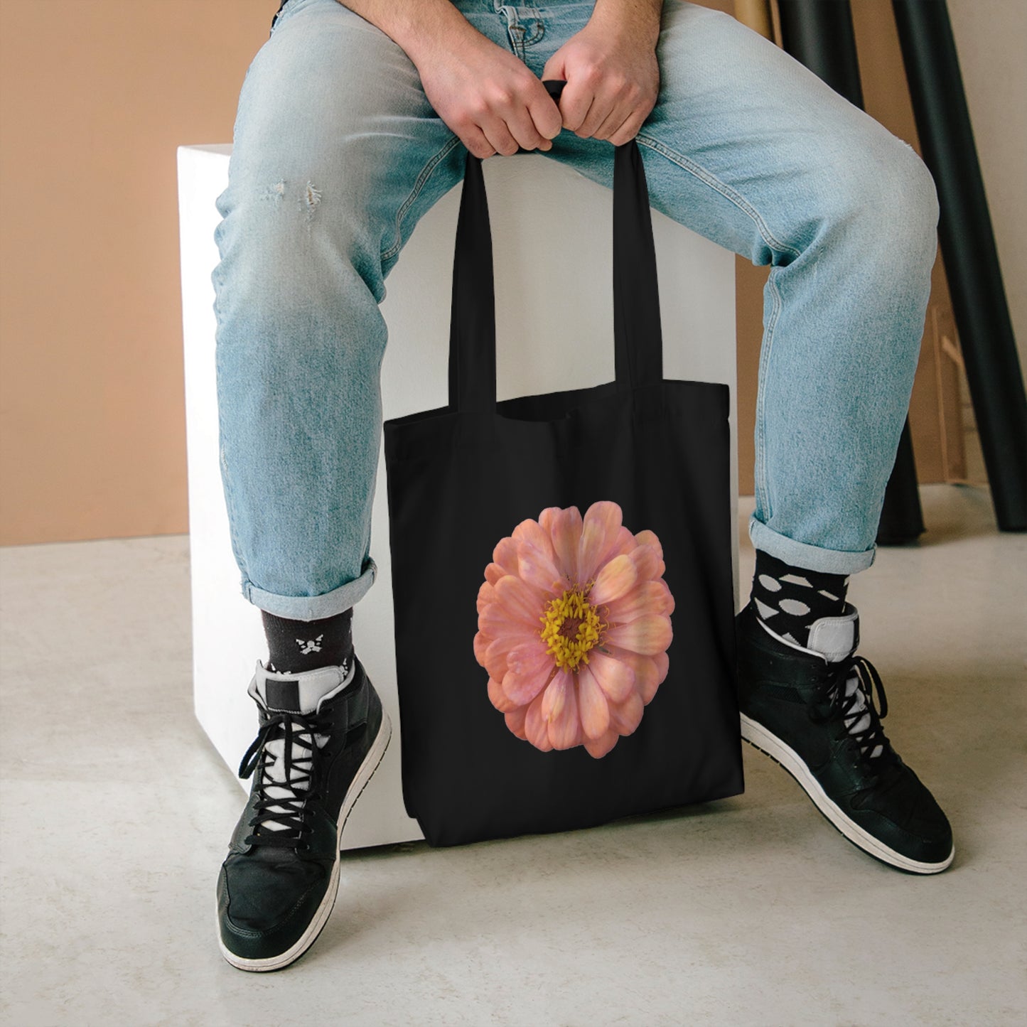 Stylish Floral Cotton Tote Bag, Eco-Friendly Shopping Tote, Beach Bag, Gift for Her, Reusable Grocery Bag, Fashionable Handbag