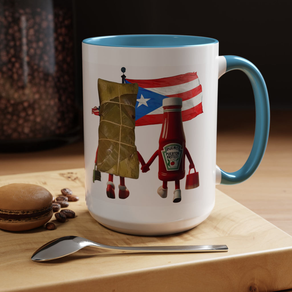 Puerto Rican Flag Ketchup & Pasteles Coffee Mug — Funny Food Friends Accent Mug (11/15oz)