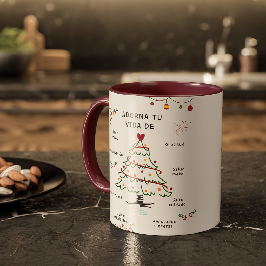Mug — 'Adorna Tu Vida' Christmas Tree Spanish Holiday Coffee Mug (11oz/15oz)