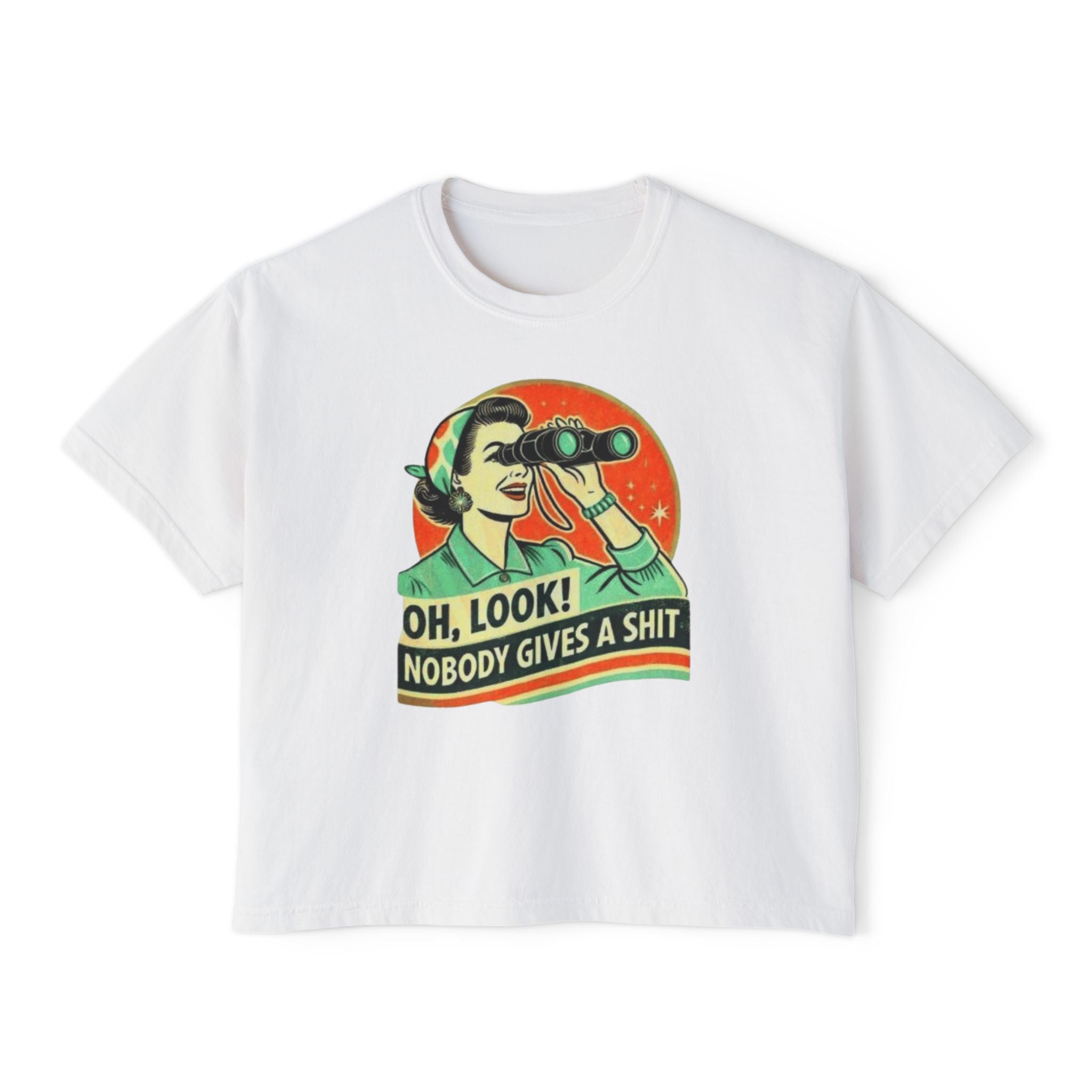 Graphic Tee — "Oh, Look! Nobody Gives a Shit" Retro Binoculars Design