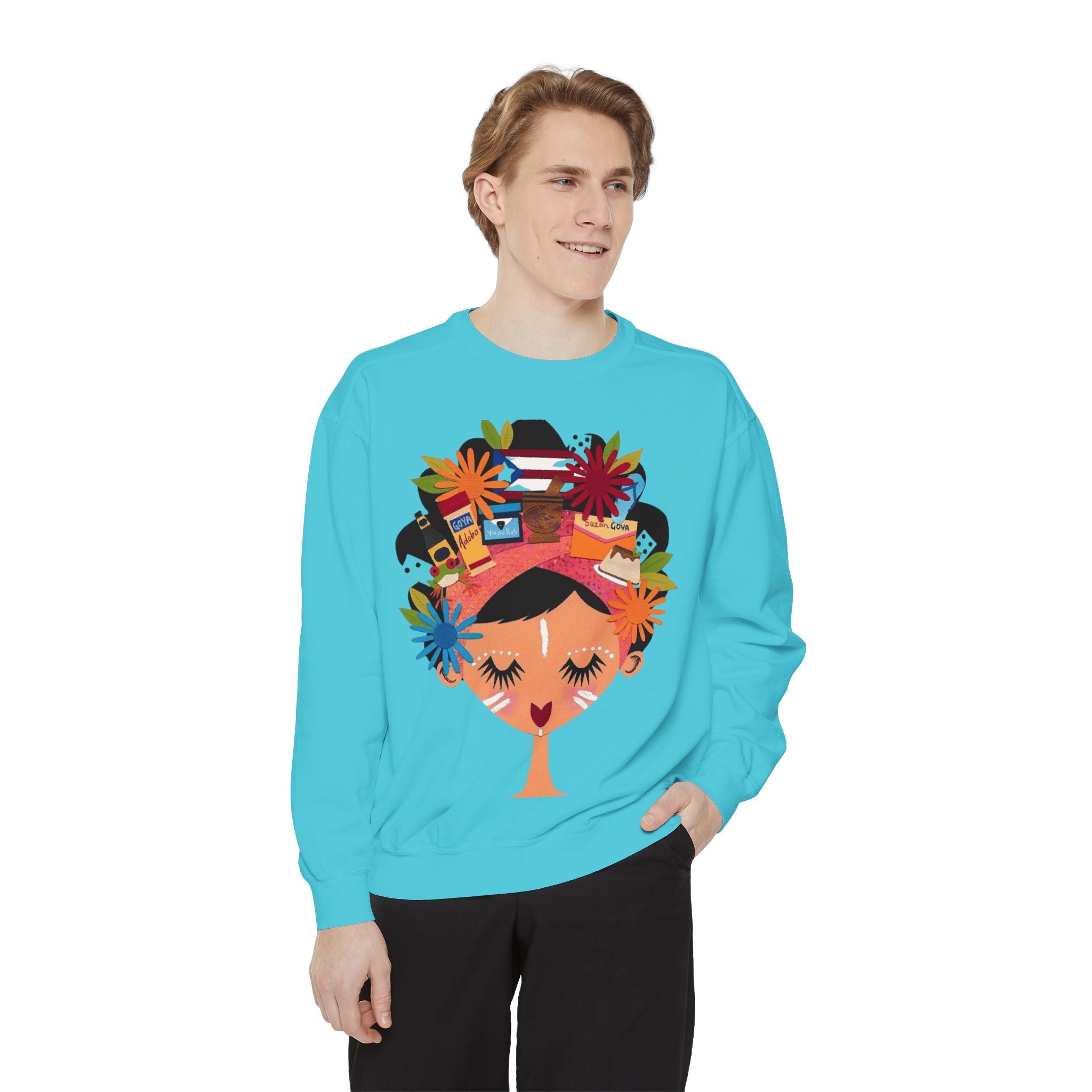 Floral Fiesta Sweatshirt — Colorful Tropical Woman Graphic Puerto Rico Navidades