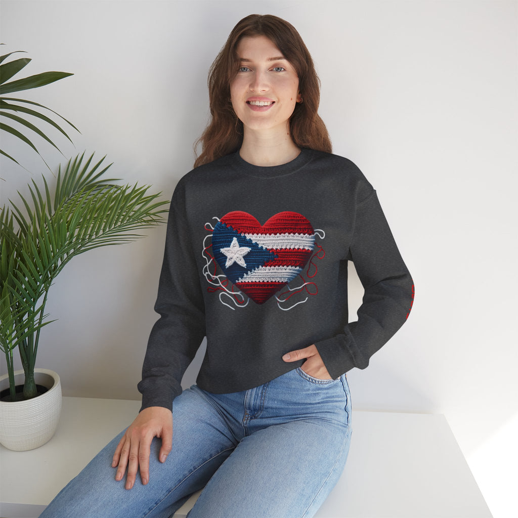 Puerto Rico Heart Crewneck Sweatshirt  Puerto Rican Flag Heart Knit Design