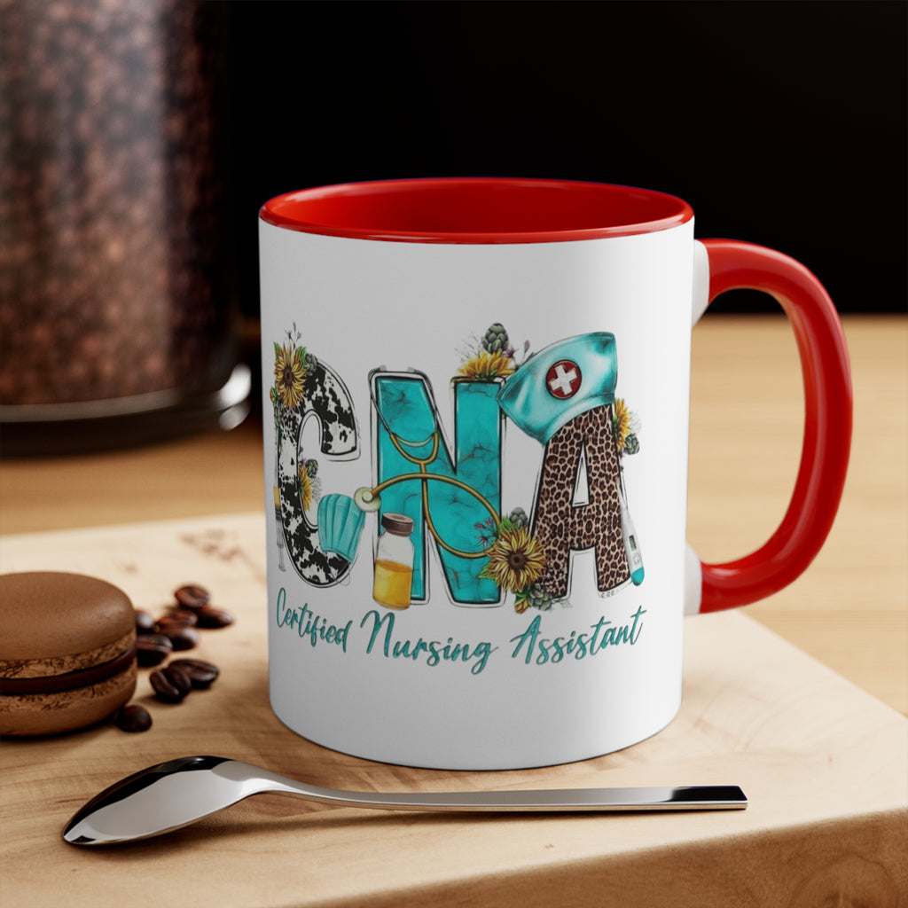 Certified Nursing Assistant (CNA) Accent Mug — Floral & Medical Icons 11oz Medical Christmas Mug
