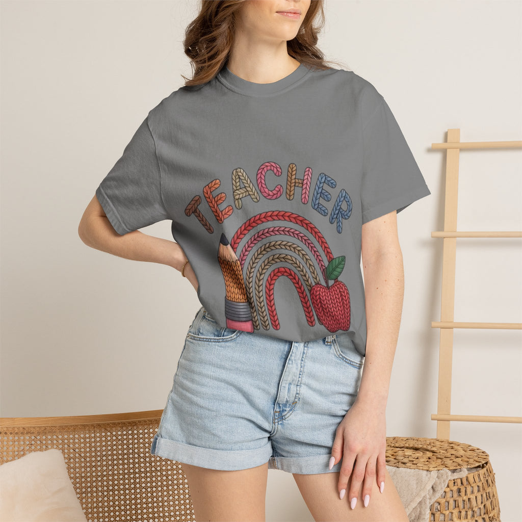 Teacher Rainbow Pencil & Apple T-Shirt — Back-to-School Gift for Educators